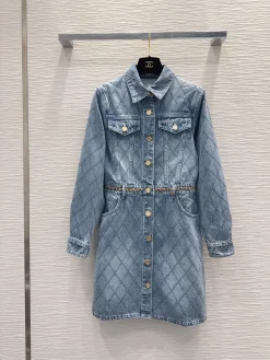 CHANEL Dresses Denim Cotton Blue-Gold S-M-L C95202609062939