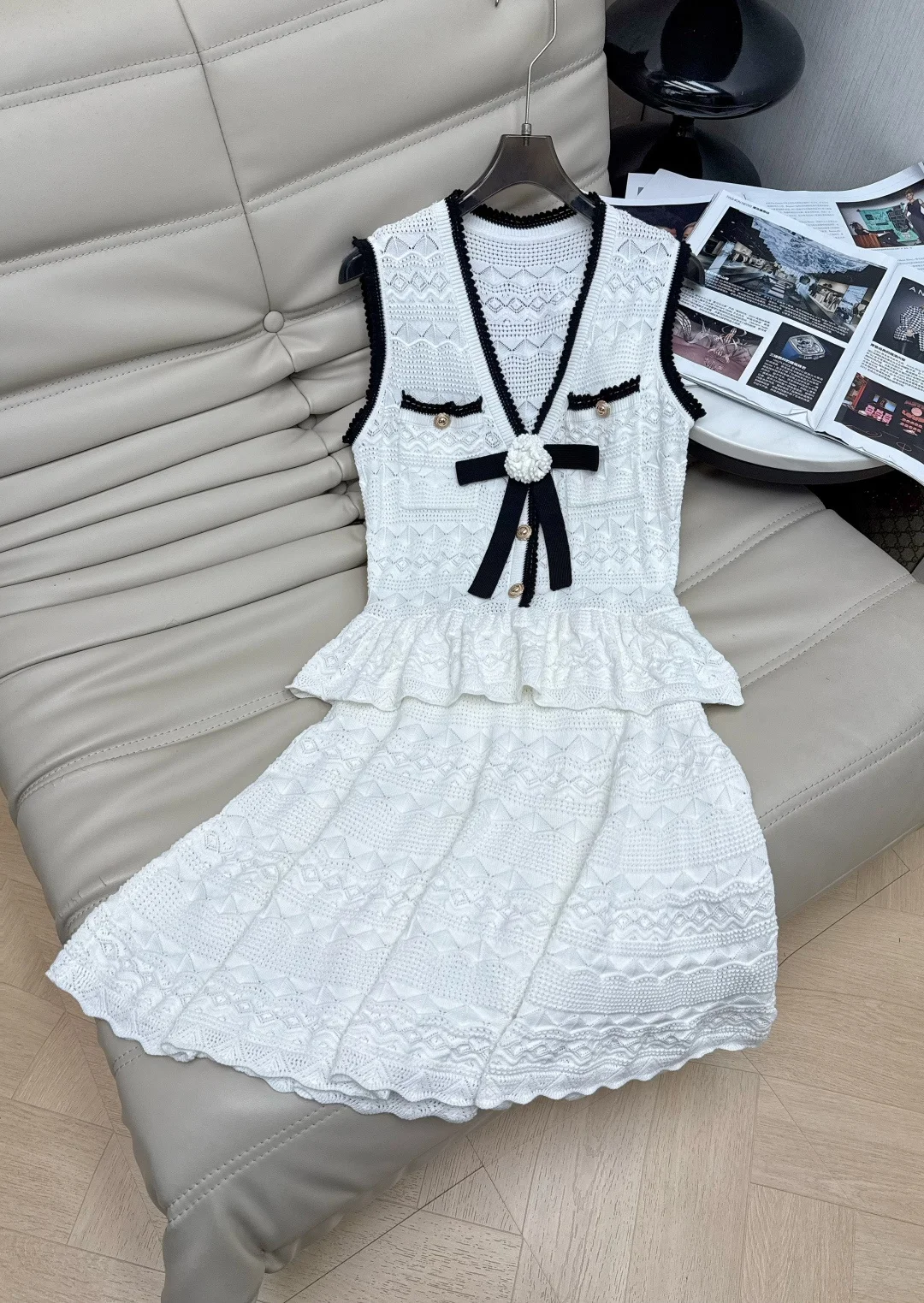 CHANEL Dresses Knit Fabric White-Black S-M-L C10202609063154
