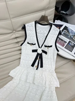 Alternative view of CHANEL Dresses Knit Fabric White-Black S-M-L C10202609063154