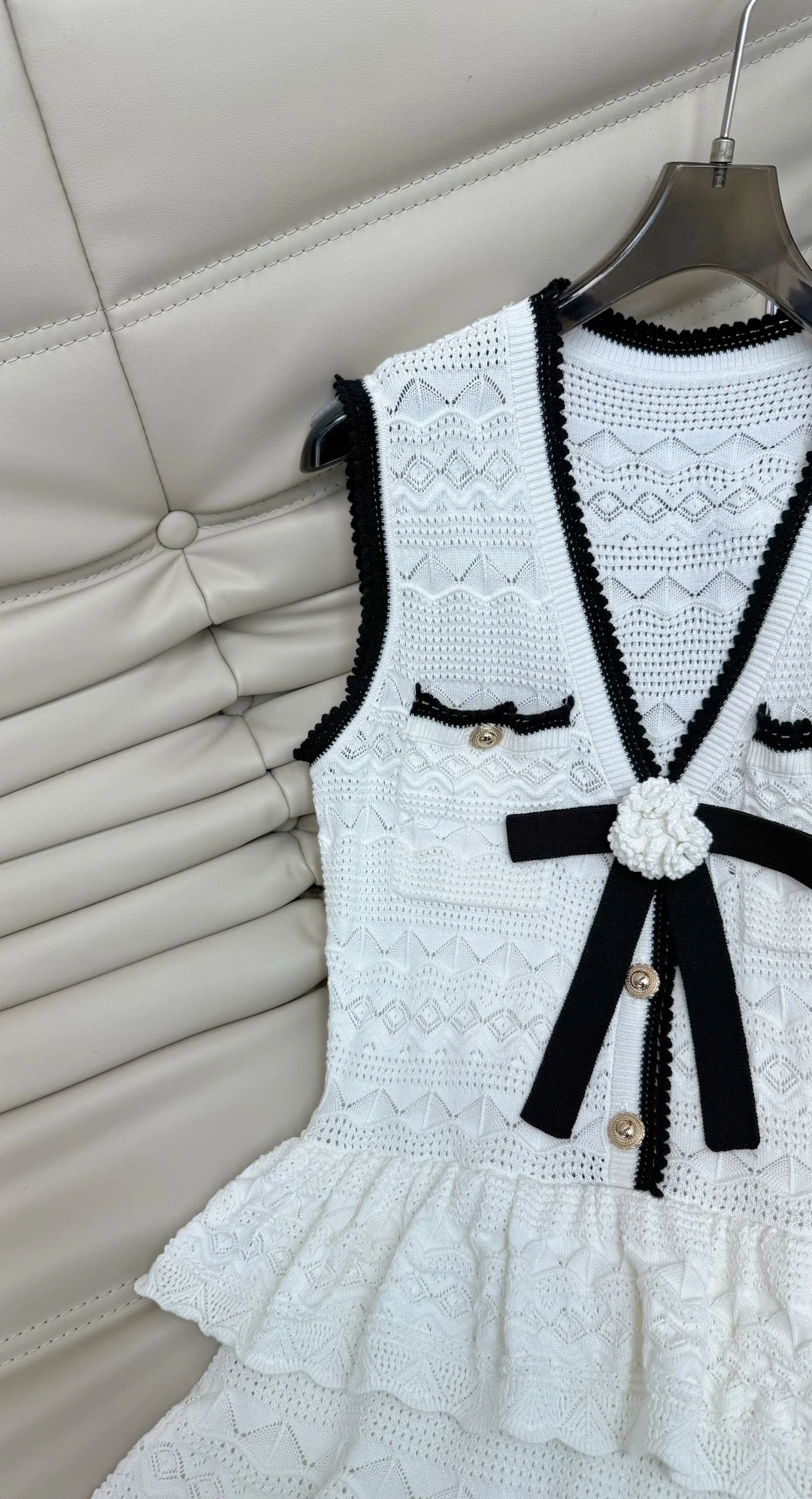 CHANEL Dresses Knit Fabric White-Black S-M-L C10202609063154 - Image 3