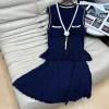 CHANEL Dresses Openwork Knit Navy-White S-M-L C10202609063153