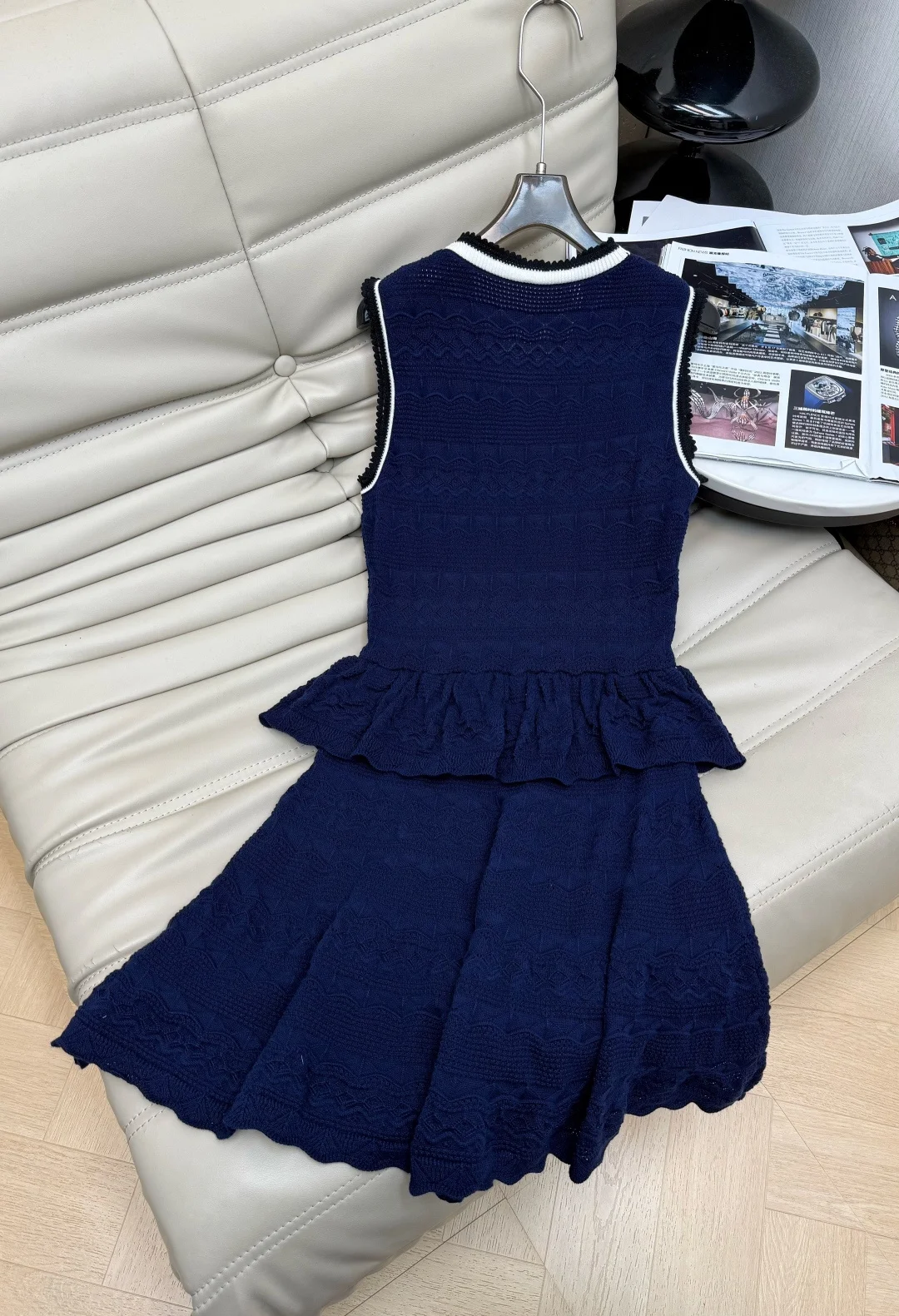 CHANEL Dresses Openwork Knit Navy-White S-M-L C10202609063153 - Image 7