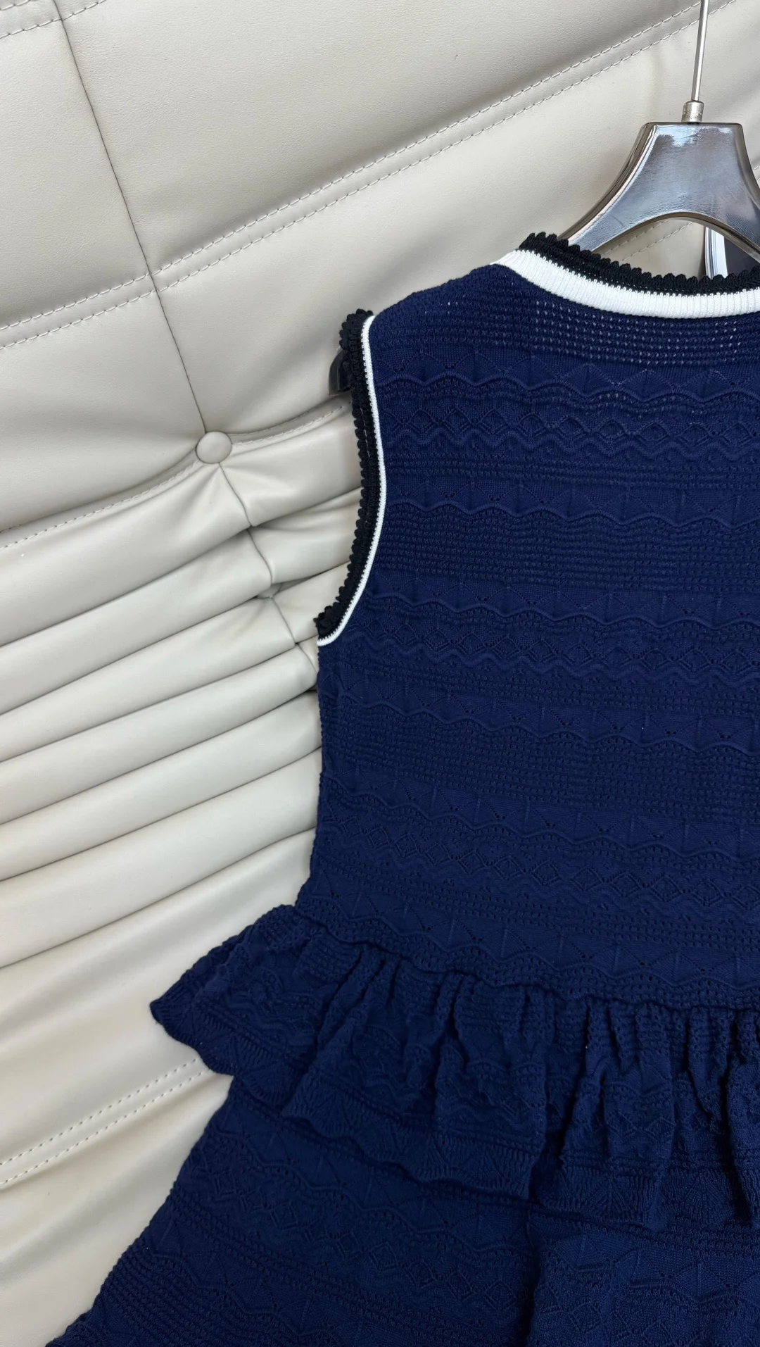 CHANEL Dresses Openwork Knit Navy-White S-M-L C10202609063153 - Image 8