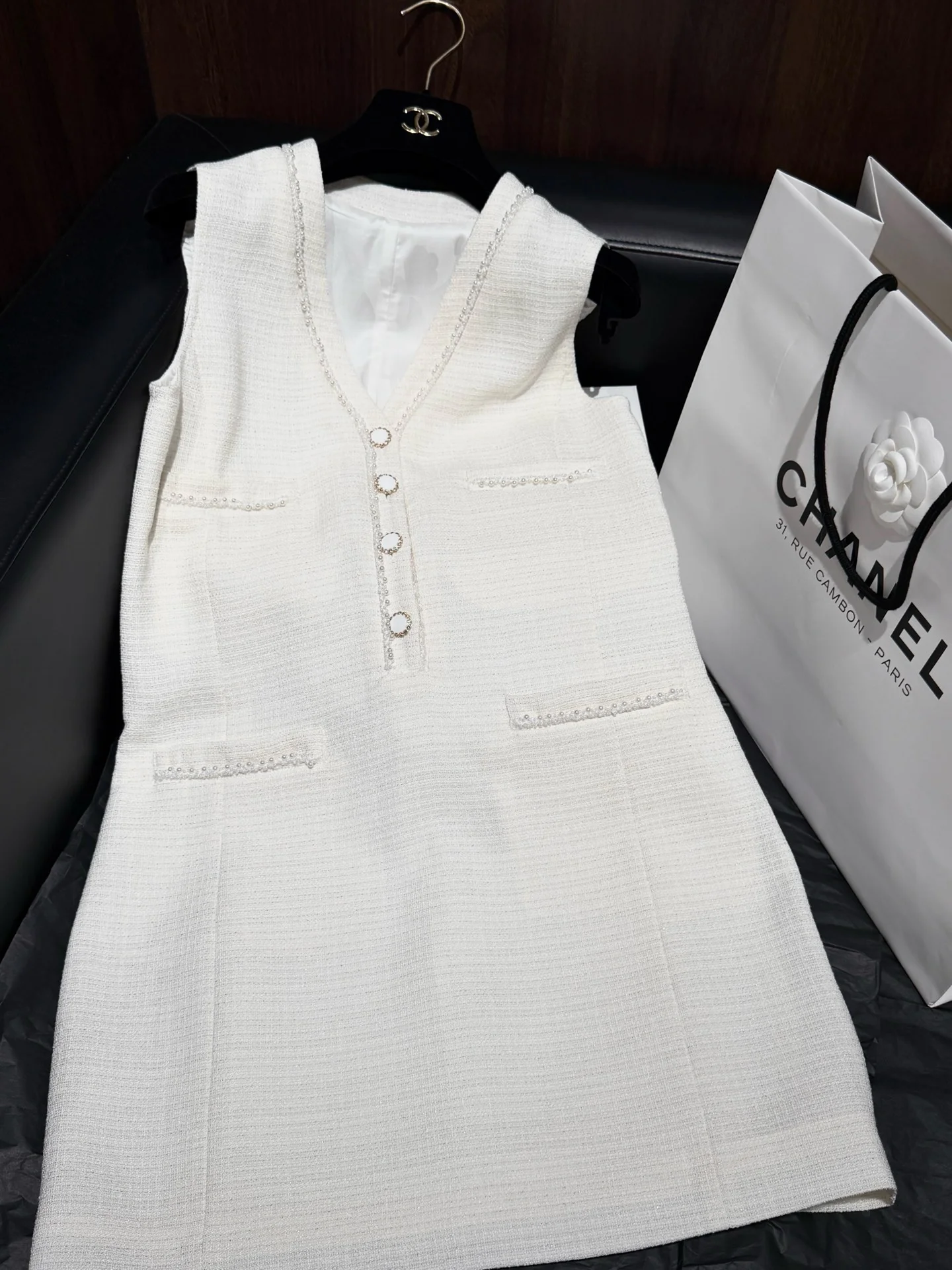 CHANEL Dresses Shiny Fabric White S-L C15202609063084 - Image 5