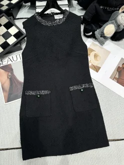 CHANEL Dresses Tweed Black-Silver S-M-L C55202609060334
