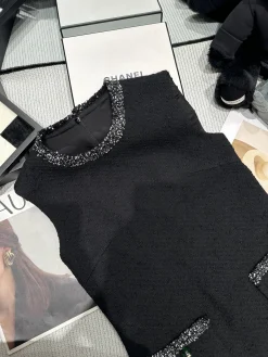 Alternative view of CHANEL Dresses Tweed Black-Silver S-M-L C55202609060334