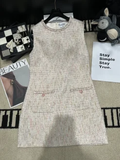 CHANEL Dresses Tweed White-Pink S-L C55202609061869