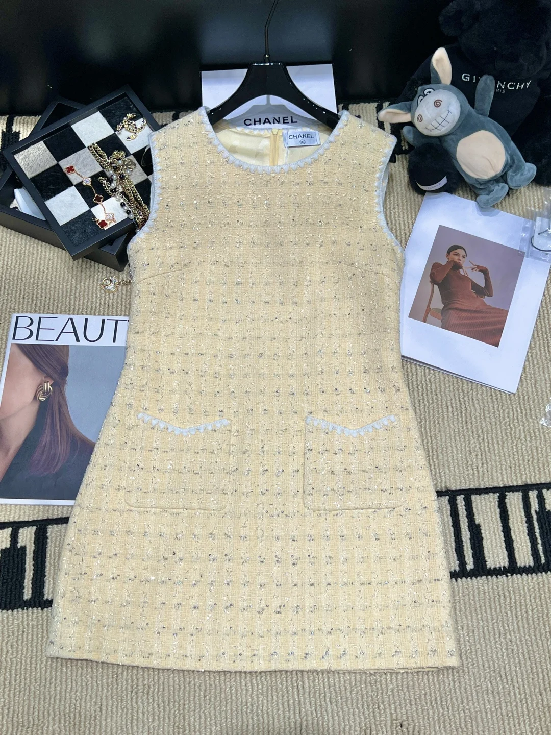 CHANEL Dresses Wool Blend Yellow-Silver S-L C55202609061871