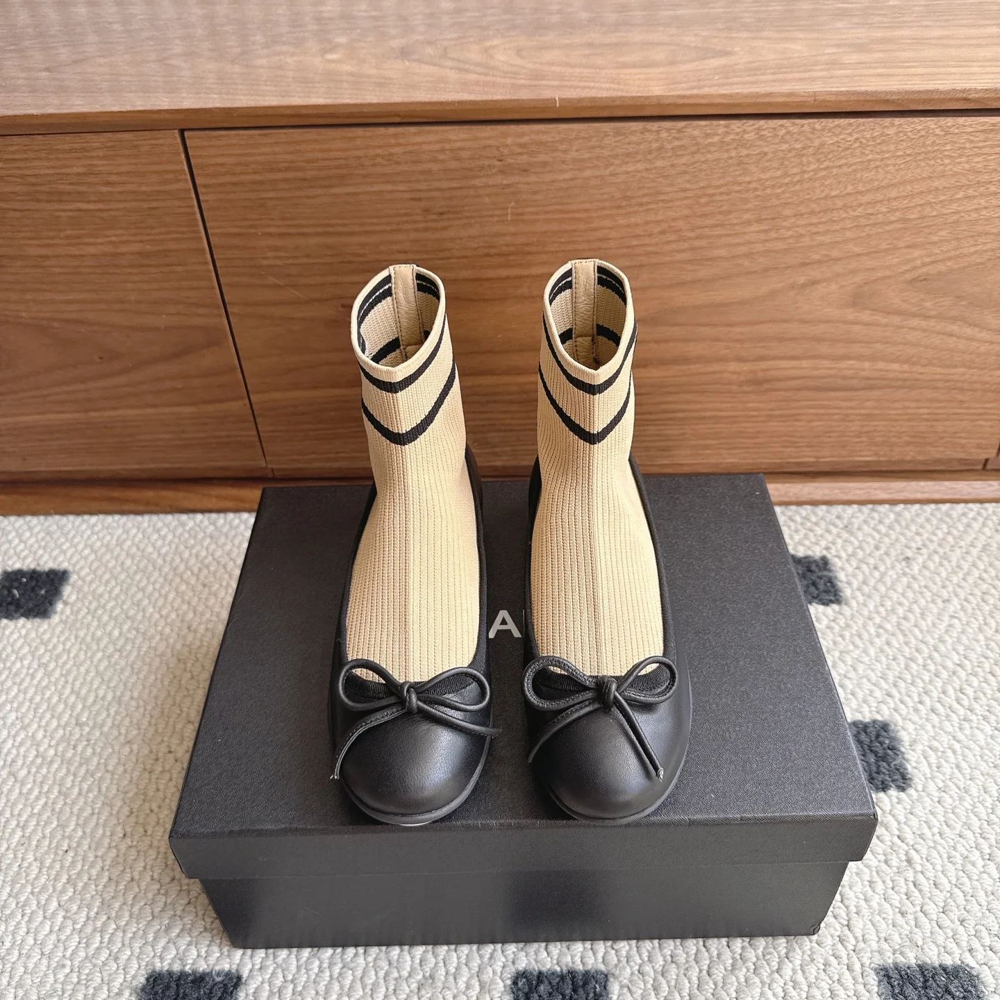 CHANEL Flats Lamb Leather Knit Black-Beige EU35-41 B40202609110225 - Image 2