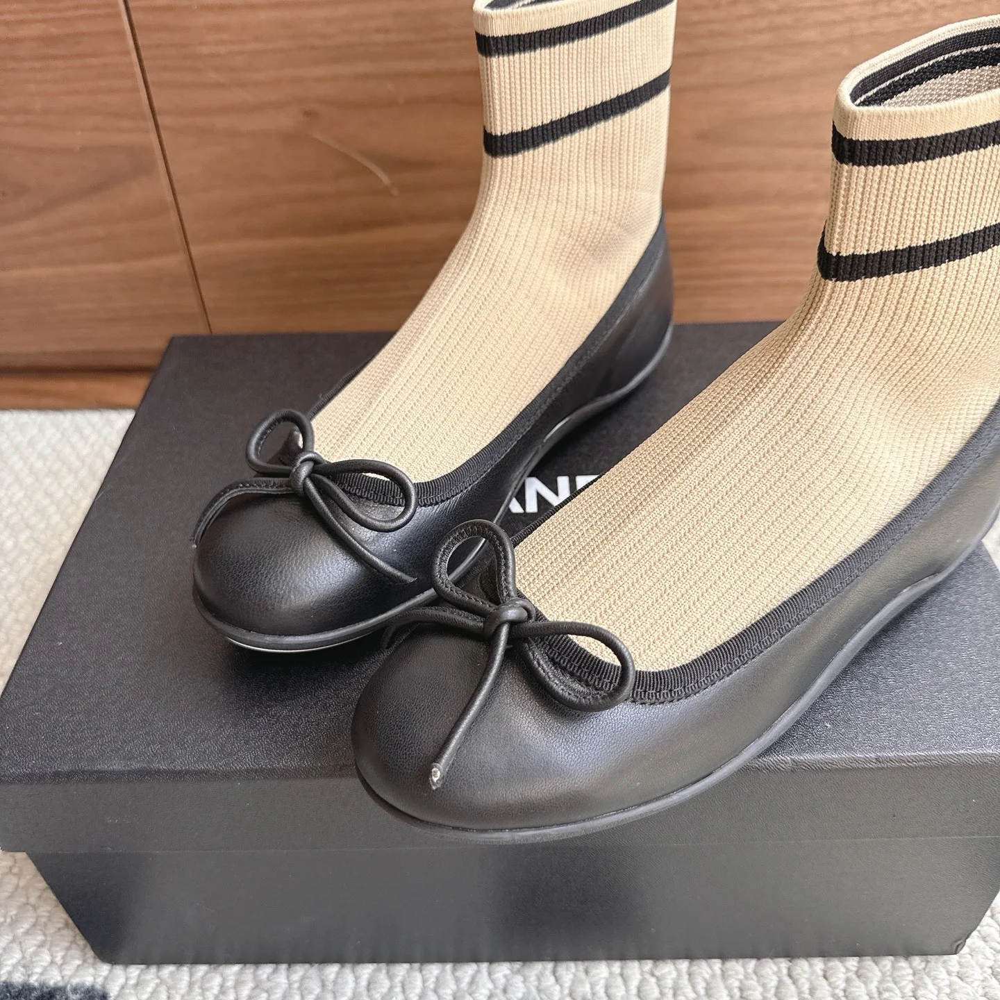 CHANEL Flats Lamb Leather Knit Black-Beige EU35-41 B40202609110225 - Image 6