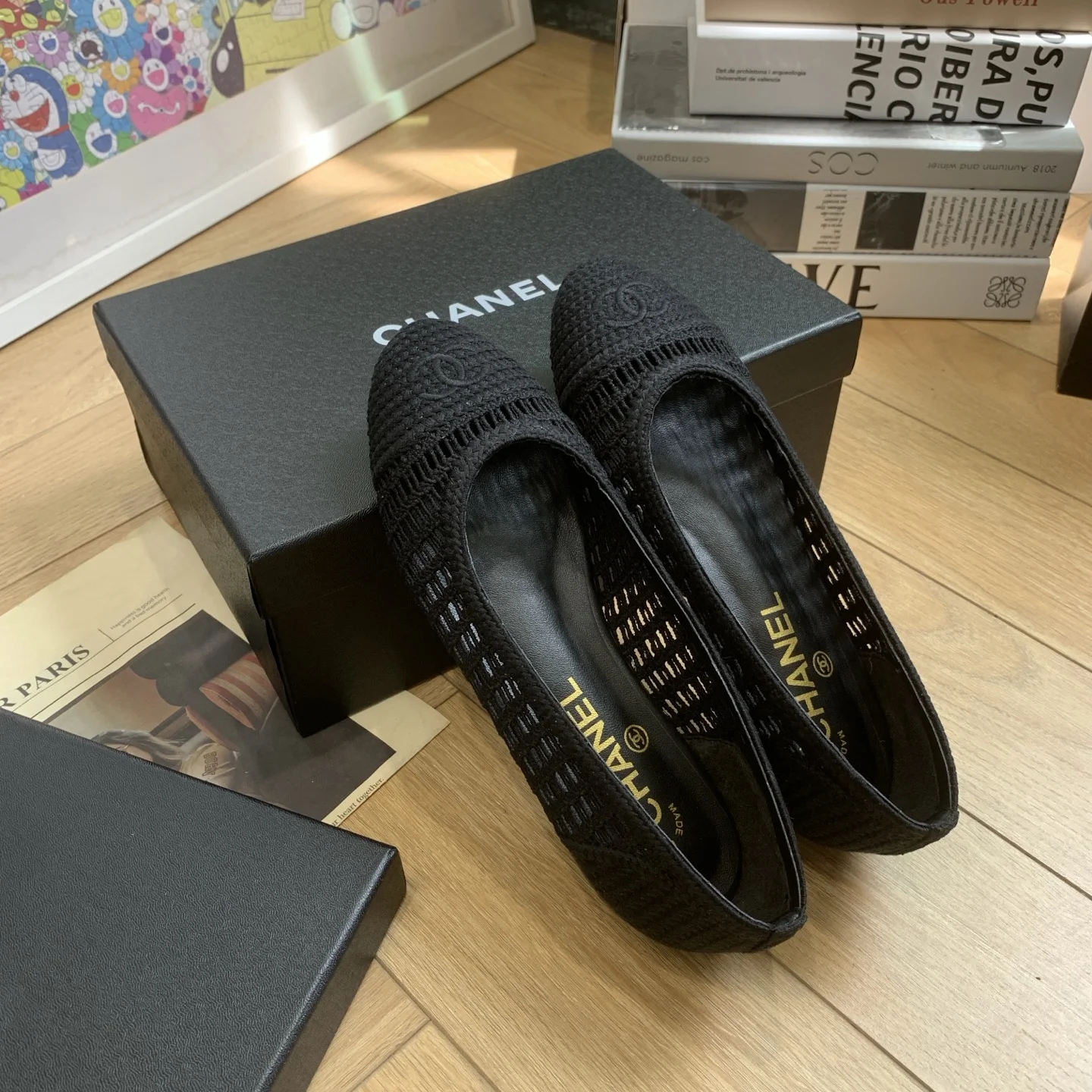 CHANEL Flats Woven Raffia Black EU35-40 B40202609110235 - Image 6