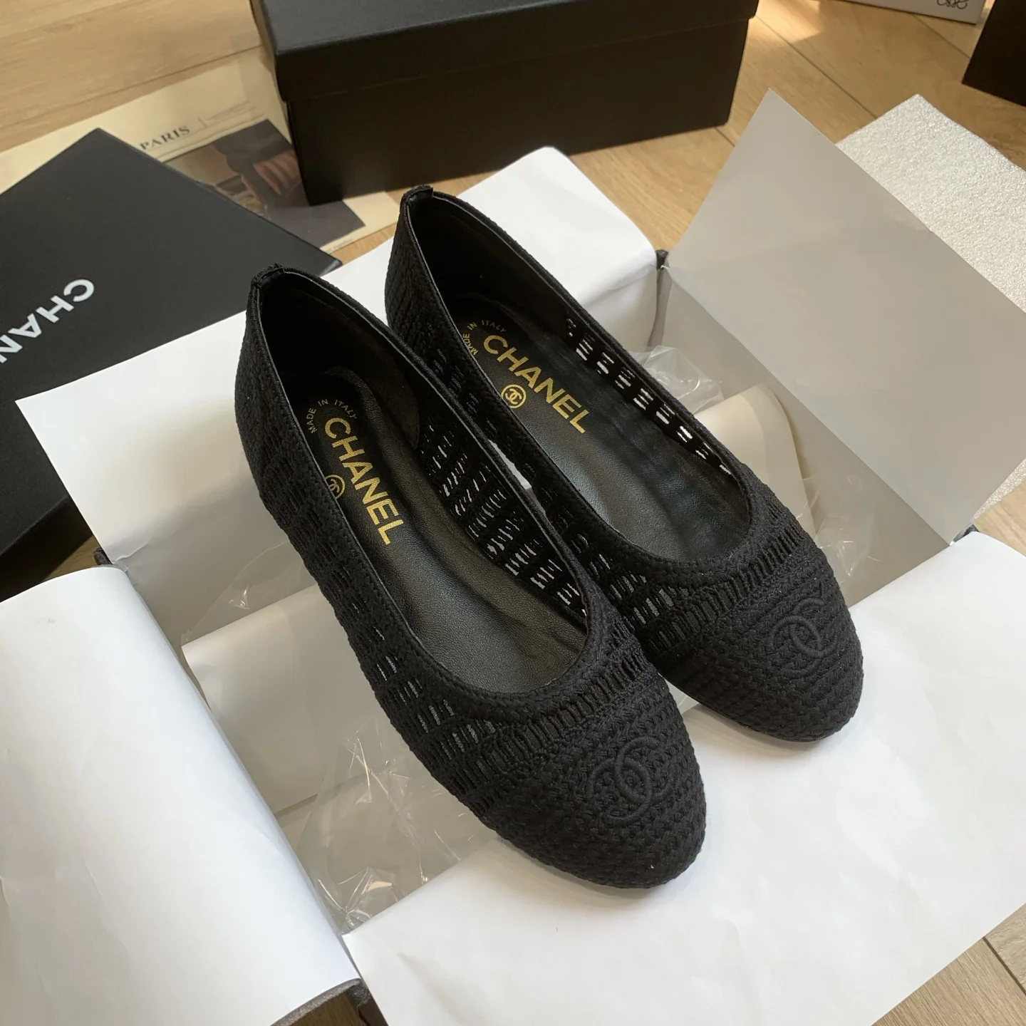 CHANEL Flats Woven Raffia Black EU35-40 B40202609110235 - Image 7
