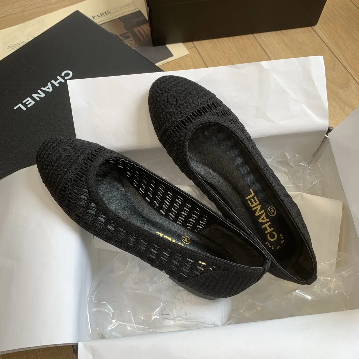 CHANEL Flats Woven Raffia Black EU35-40 B40202609110235 - Image 8