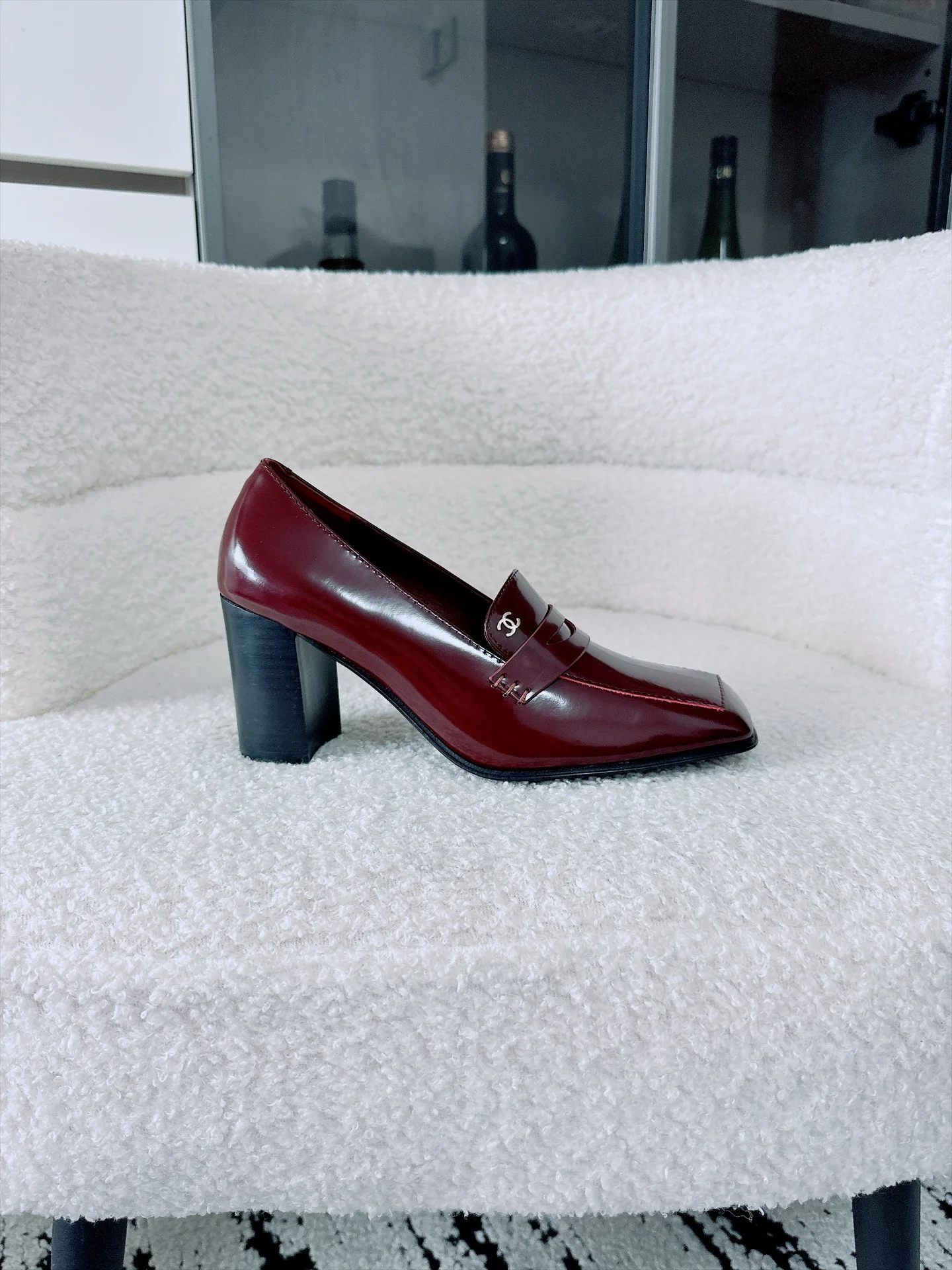 CHANEL Heels Patent Lamb Leather Burgundy-Black EU35-41 B80202609110534