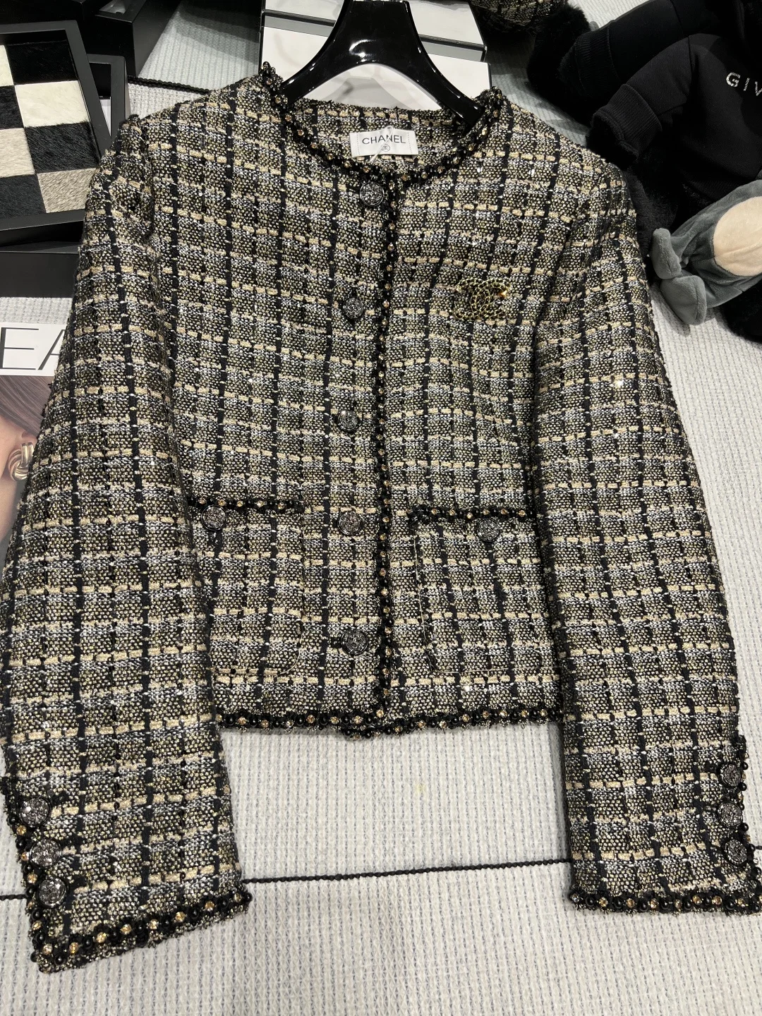 CHANEL Jackets Mixed Yarn Black-Gold S-M-L D95202609061884
