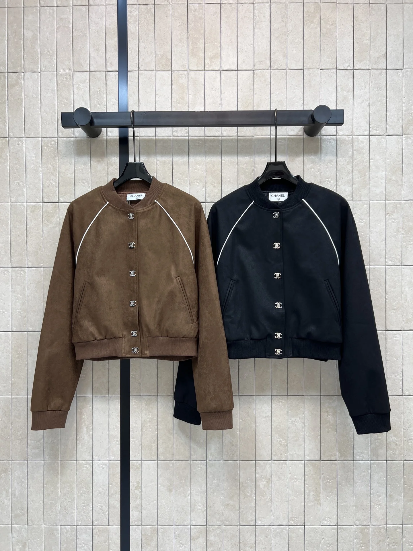 CHANEL Jackets Suede Leather Brown-Black S-L C15202609060019