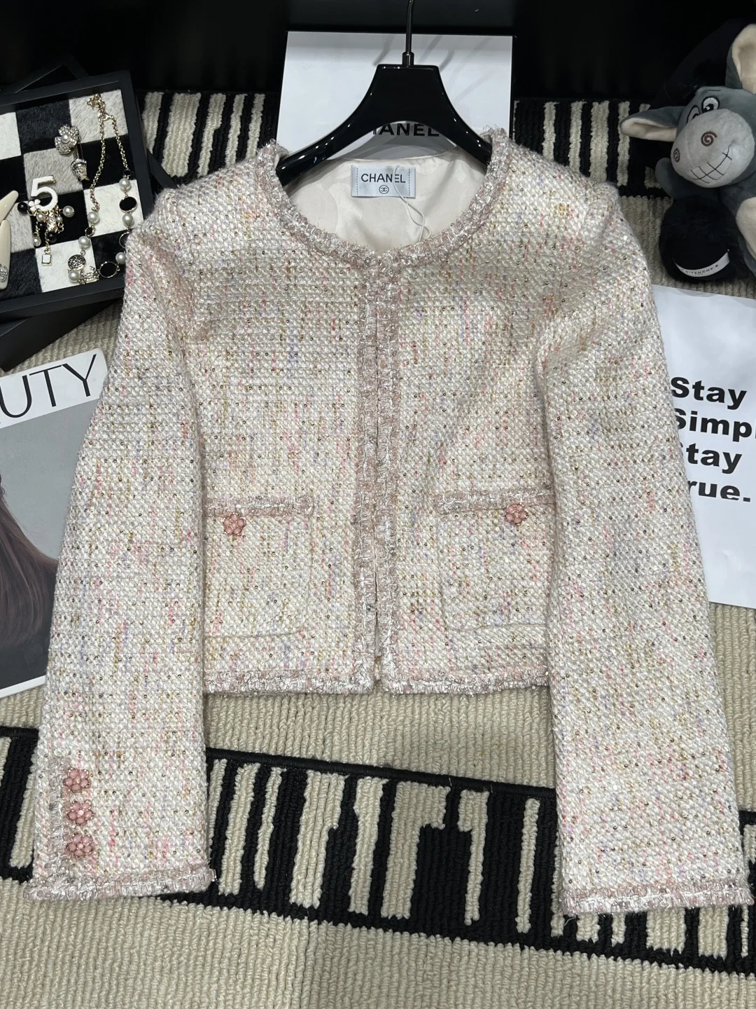 CHANEL Jackets Tweed White-Pink S M L D35202609063067