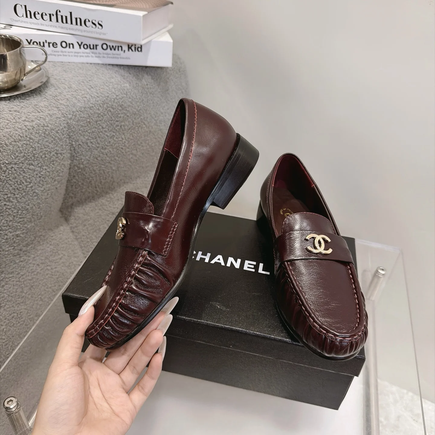 CHANEL Loafers Calfskin Leather Brown-Gold EU35-41 B20202609111269 - Image 2