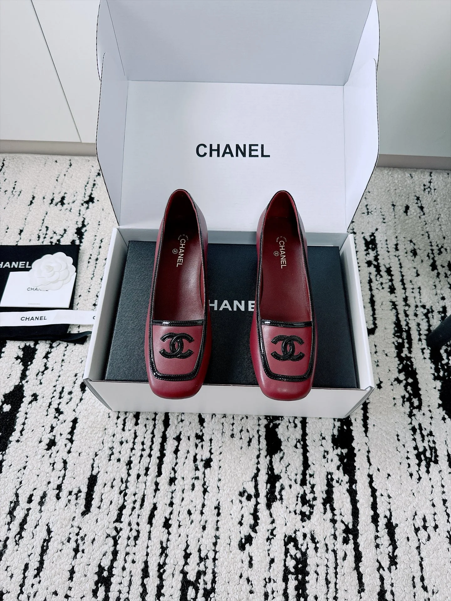 CHANEL Loafers Lamb Leather Burgundy-Black EU35-41 B70202609110528 - Image 3