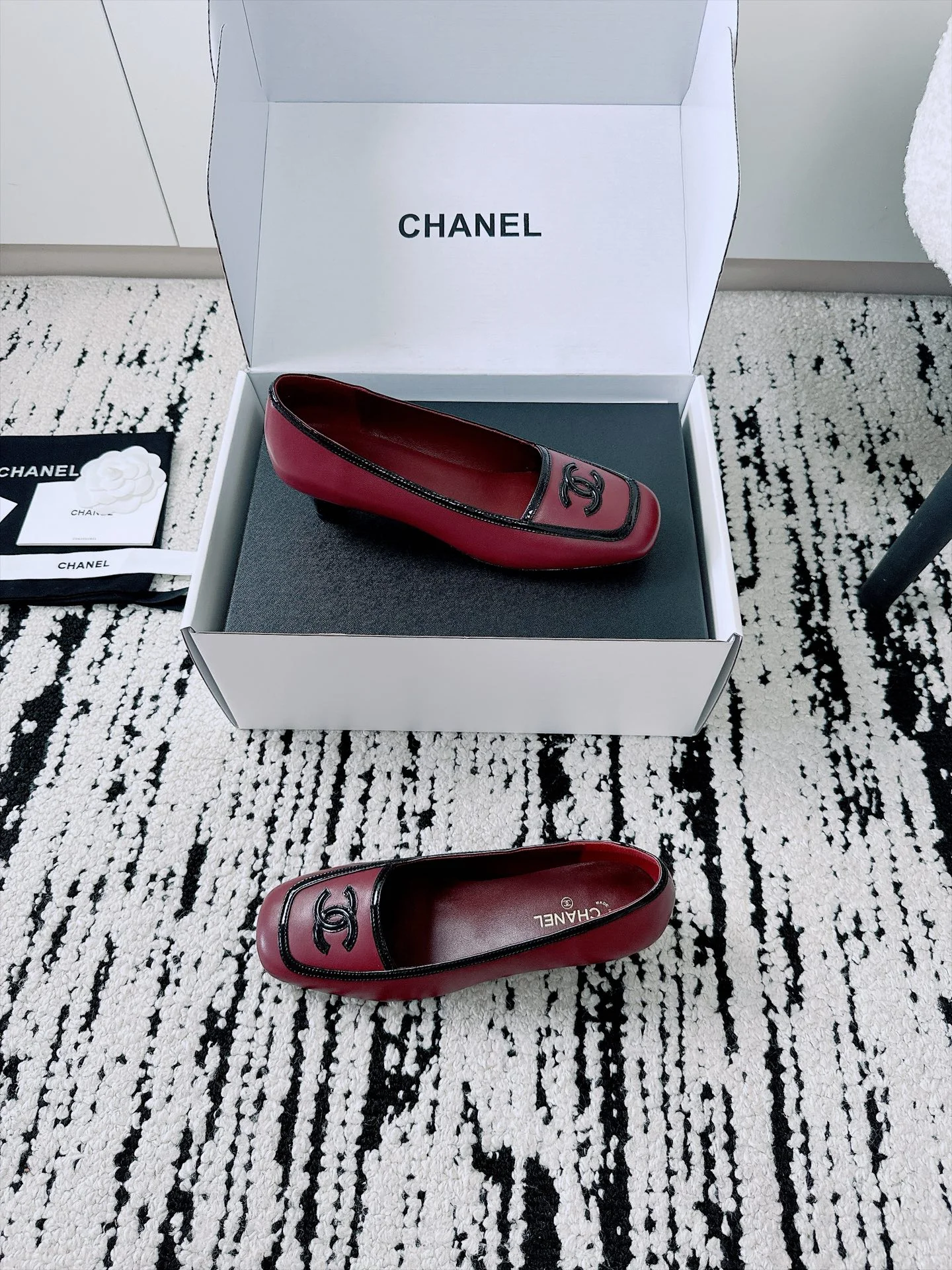 CHANEL Loafers Lamb Leather Burgundy-Black EU35-41 B70202609110528 - Image 4