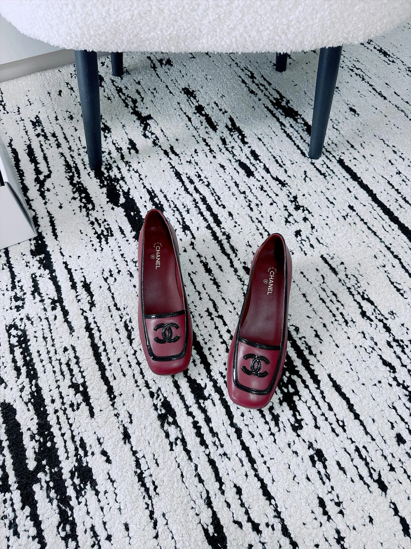 CHANEL Loafers Lamb Leather Burgundy-Black EU35-41 B70202609110528 - Image 5