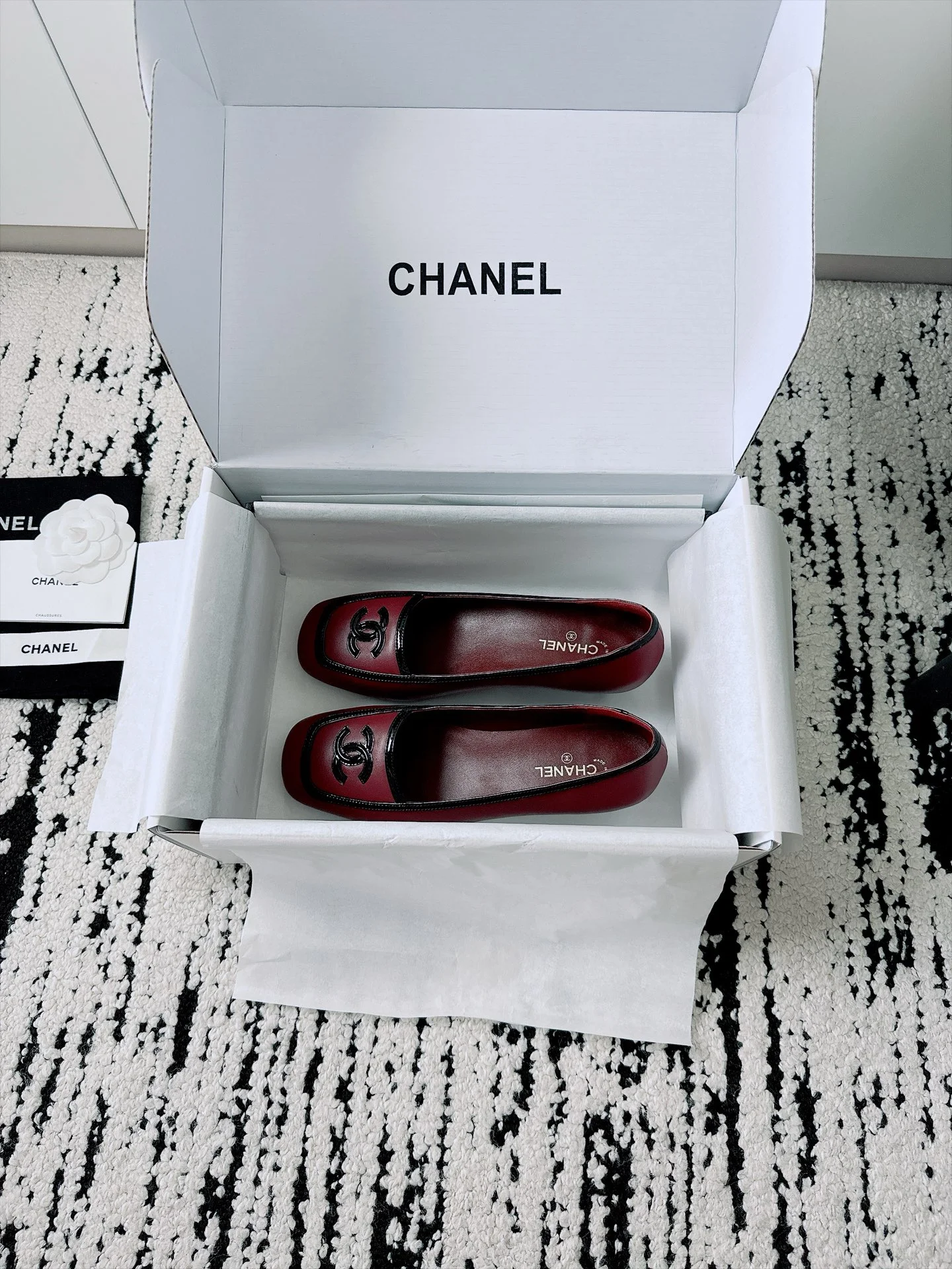 CHANEL Loafers Lamb Leather Burgundy-Black EU35-41 B70202609110528 - Image 6