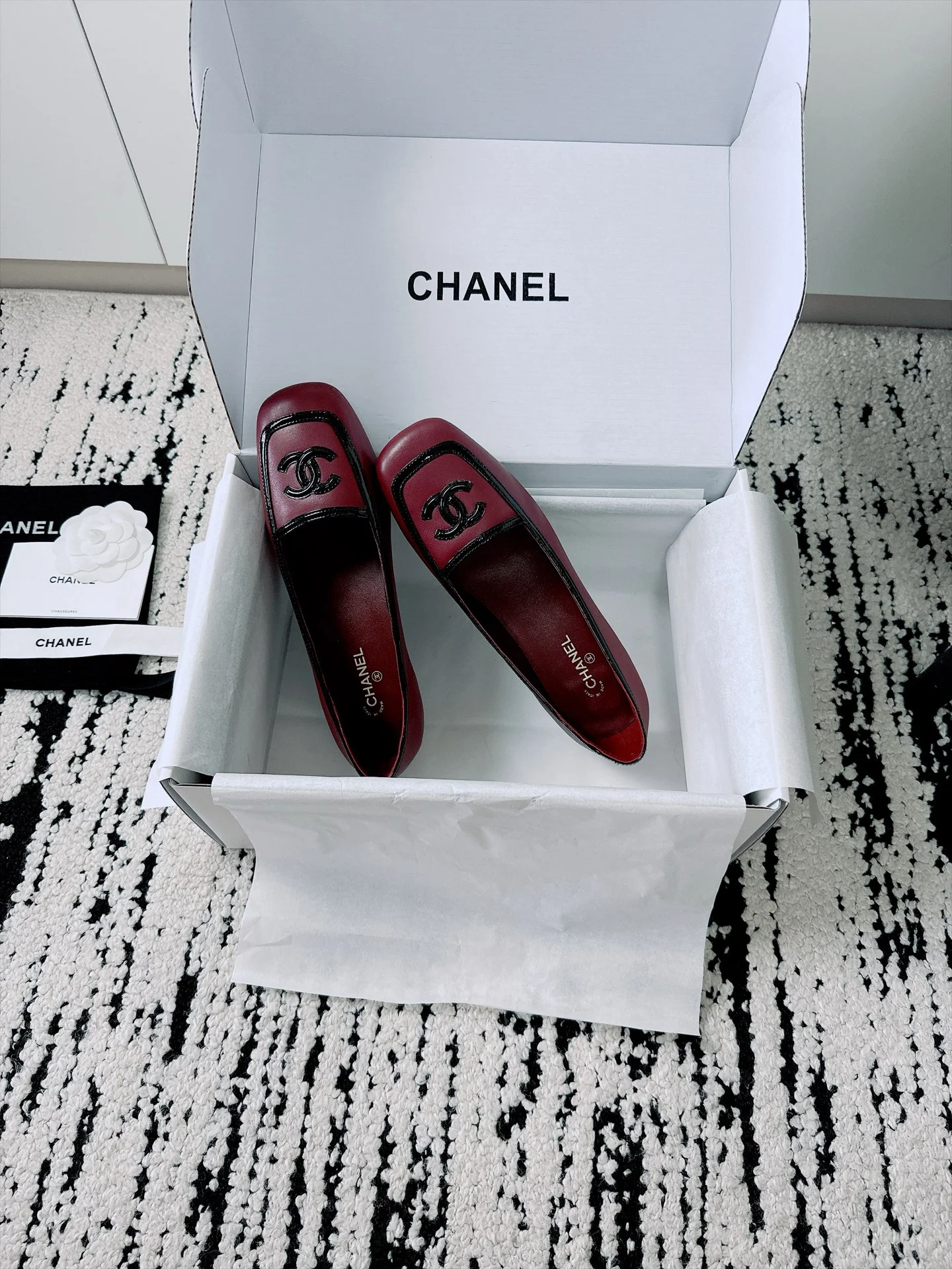 CHANEL Loafers Lamb Leather Burgundy-Black EU35-41 B70202609110528 - Image 7