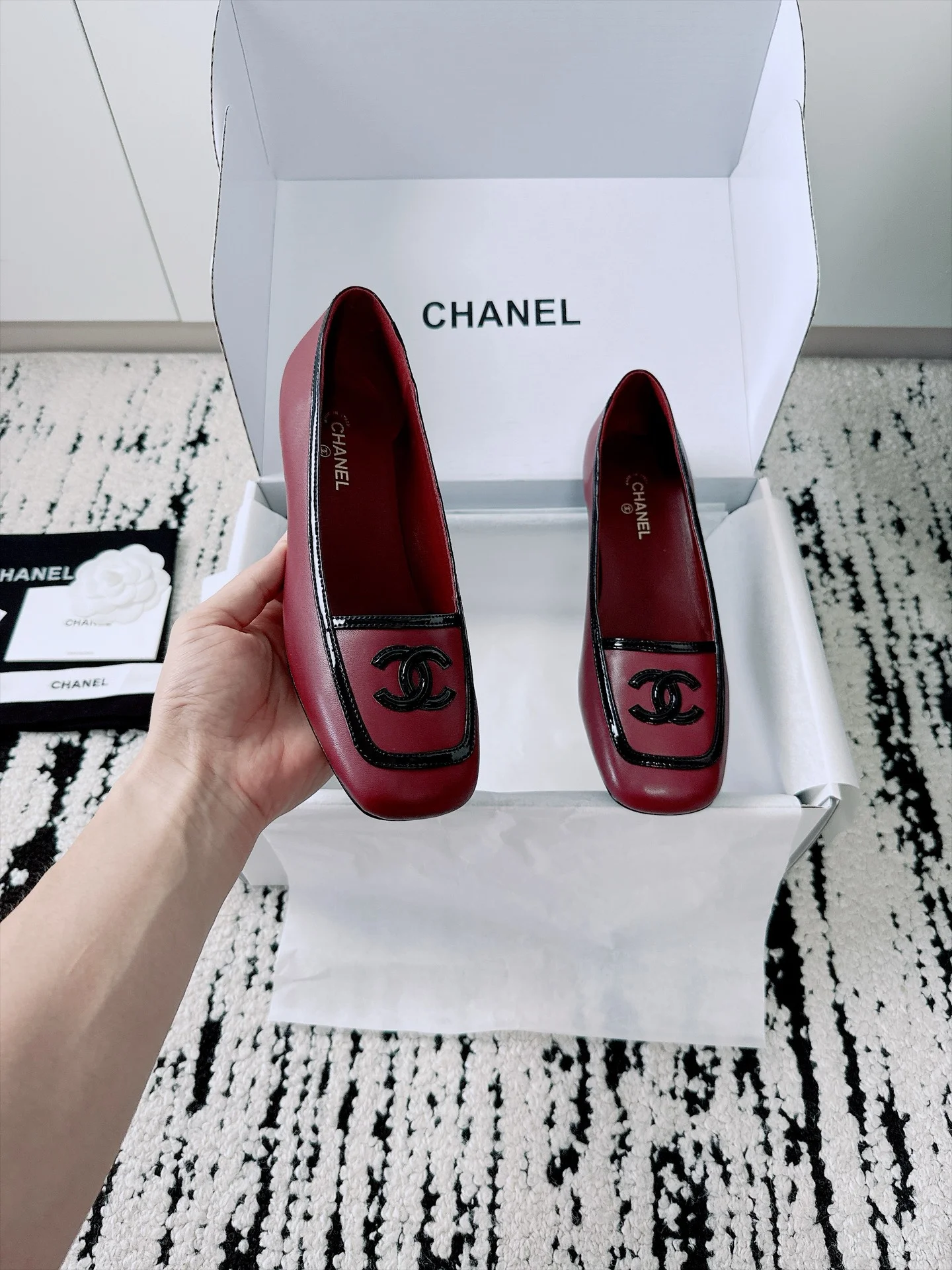CHANEL Loafers Lamb Leather Burgundy-Black EU35-41 B70202609110528 - Image 9