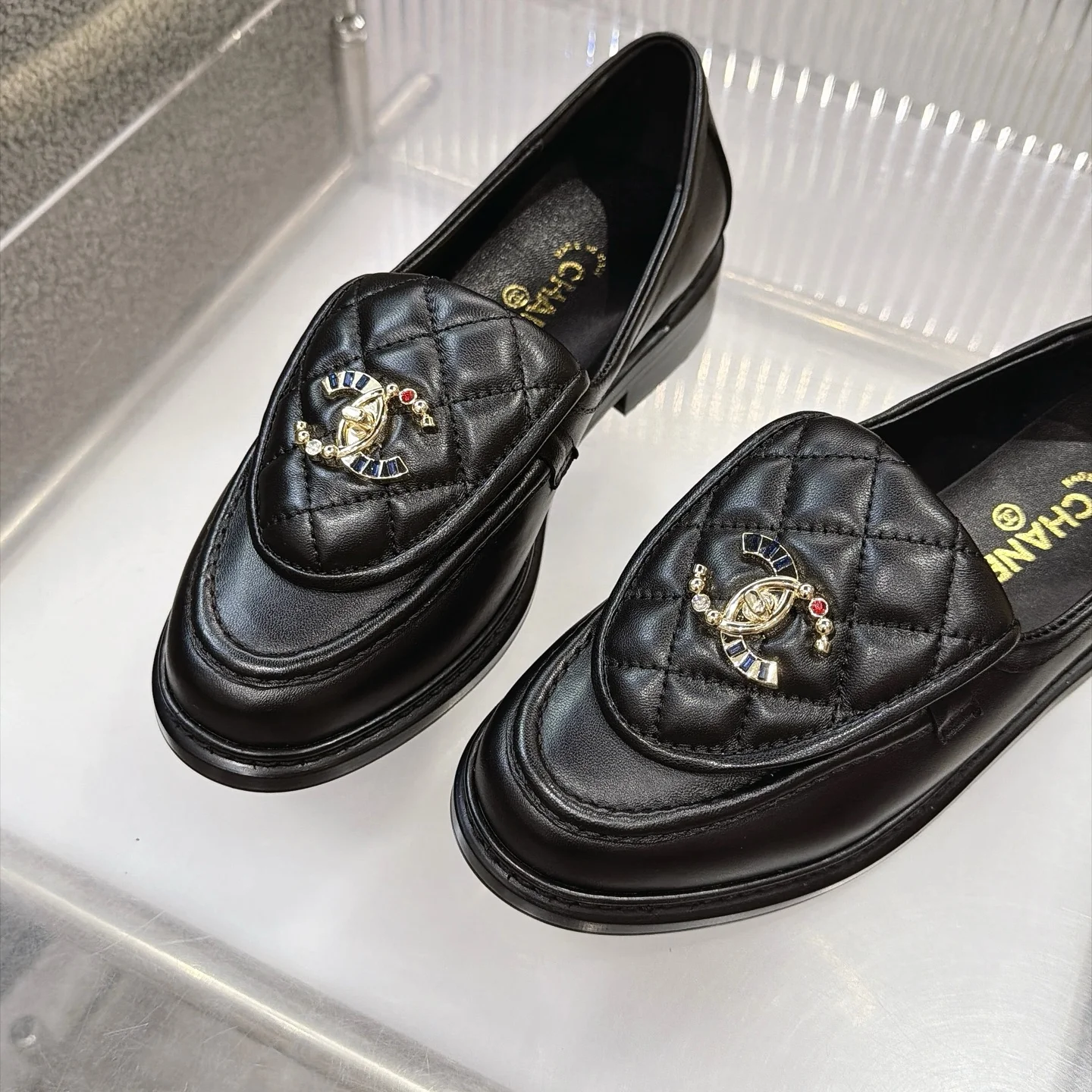 CHANEL Loafers Lambskin Black-Gold EU35-40 B20202609111274 - Image 5