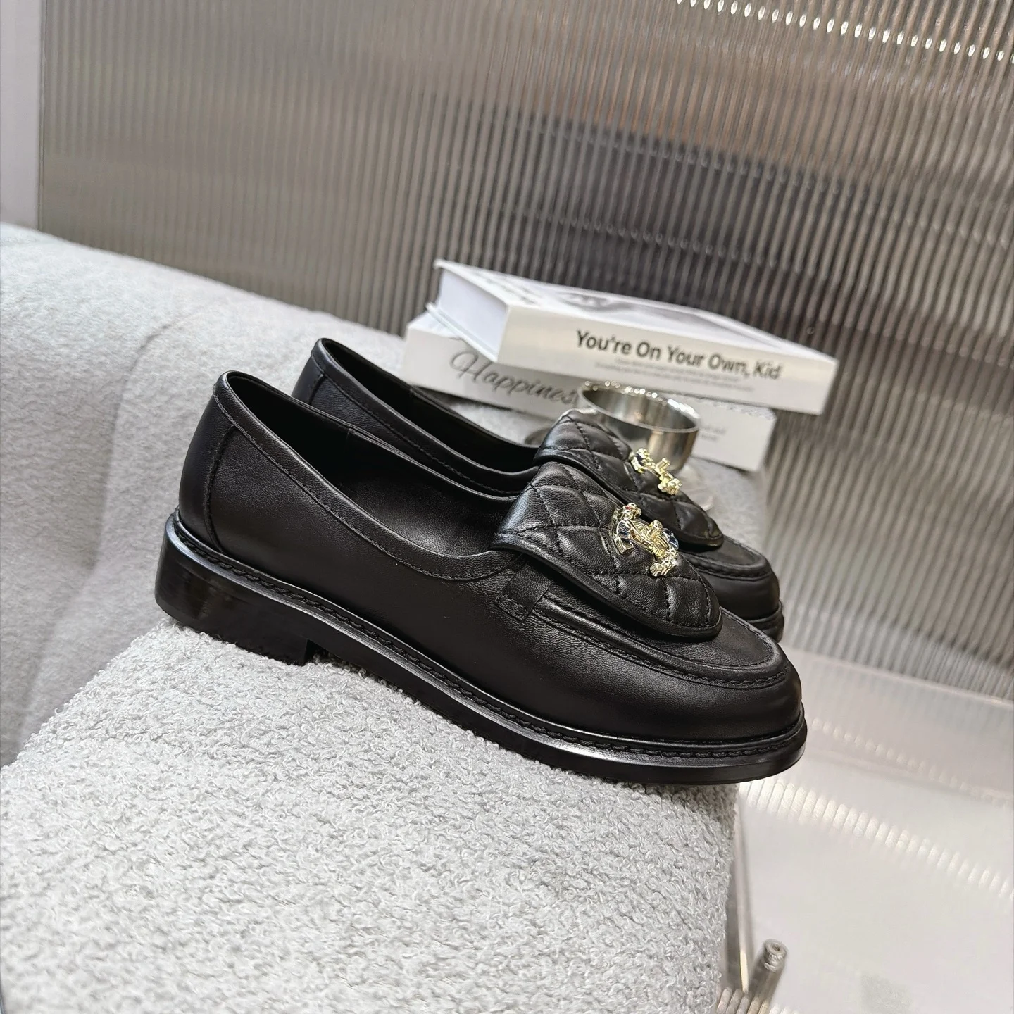 CHANEL Loafers Lambskin Black-Gold EU35-40 B20202609111274 - Image 9