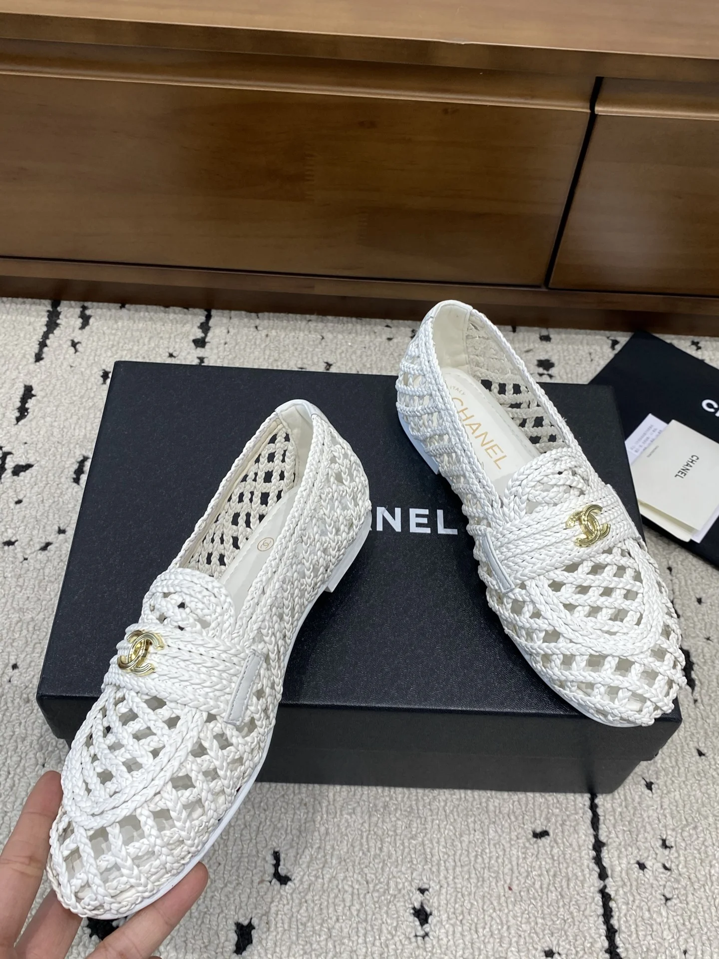 CHANEL Loafers Mesh Leather White-Gold EU35-39 B80202609110238 - Image 5