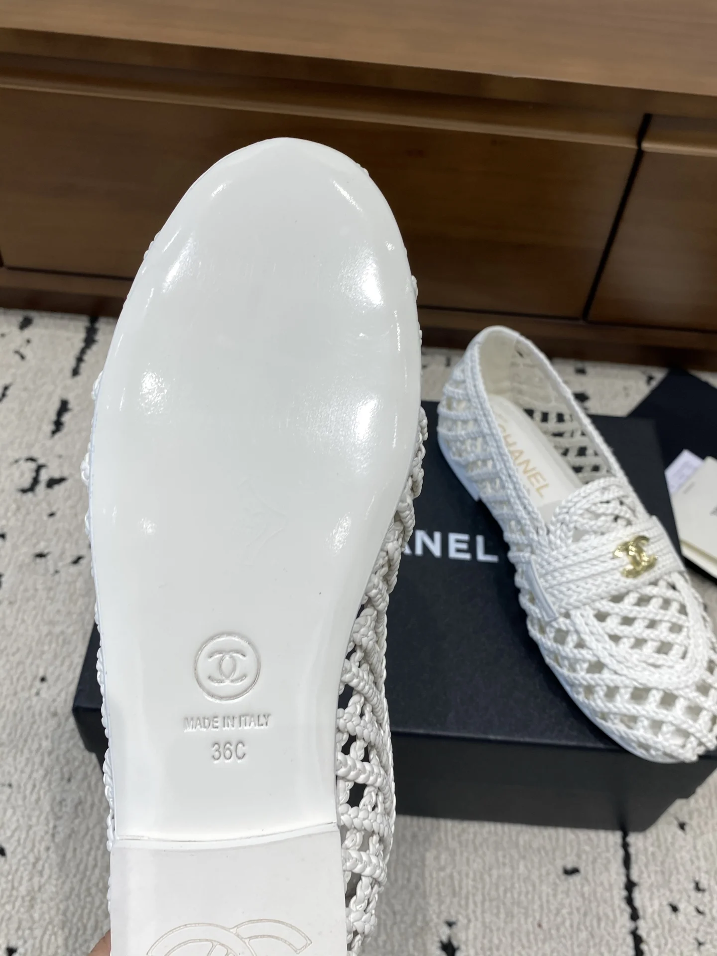 CHANEL Loafers Mesh Leather White-Gold EU35-39 B80202609110238 - Image 7