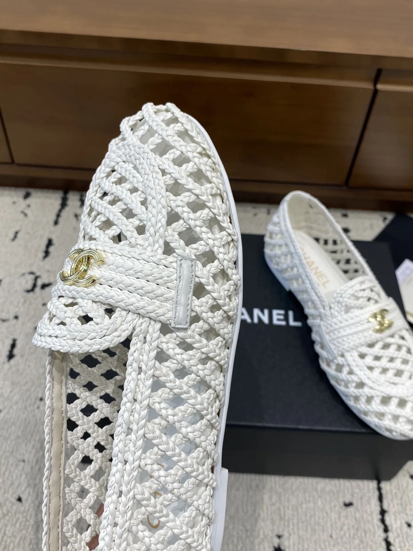 CHANEL Loafers Mesh Leather White-Gold EU35-39 B80202609110238 - Image 8