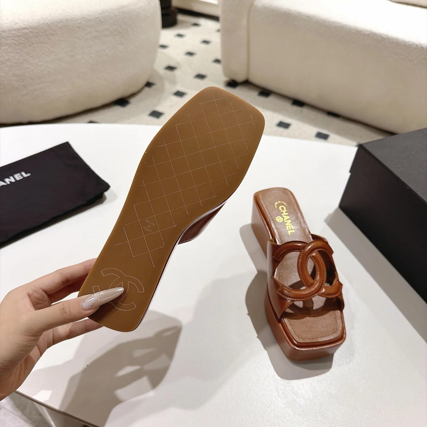 CHANEL Mules Brown-Gold B30202609110869 - Image 9