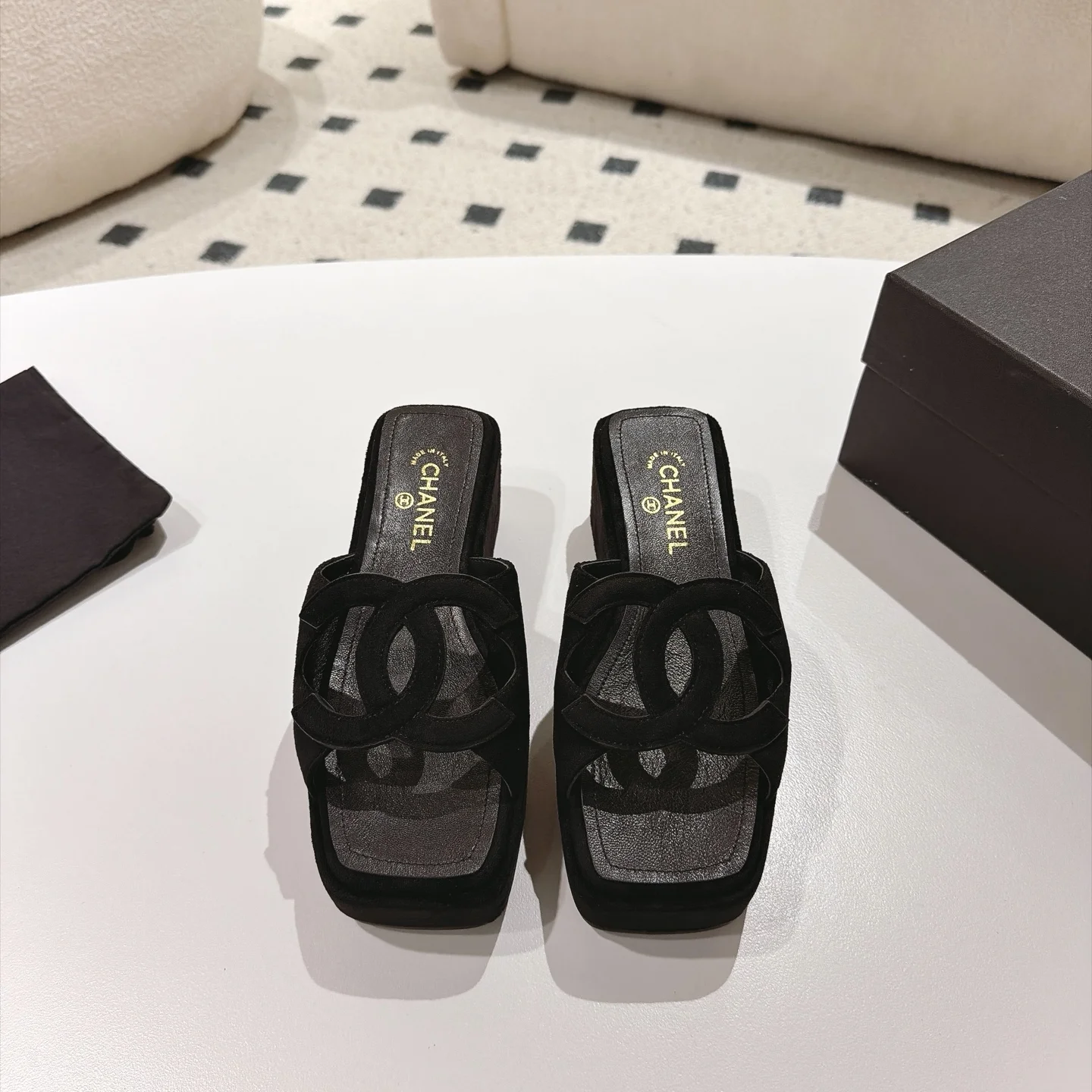 CHANEL Mules Lamb Leather Black EU35-39 B30202609110875