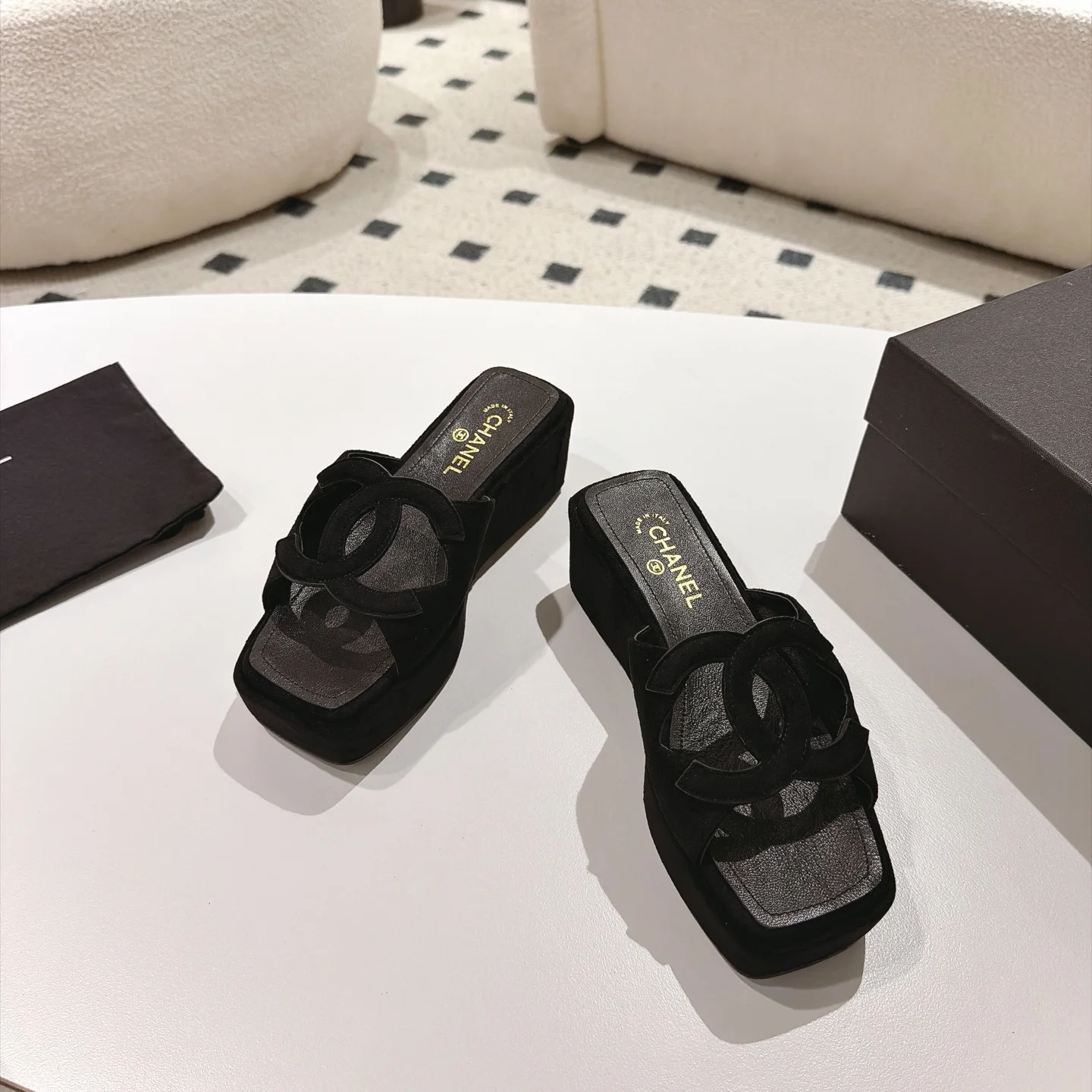 CHANEL Mules Lamb Leather Black EU35-39 B30202609110875 - Image 2