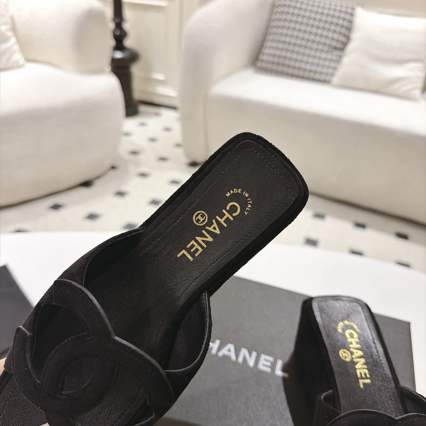 CHANEL Mules Lamb Leather Black EU35-39 B30202609110875 - Image 7