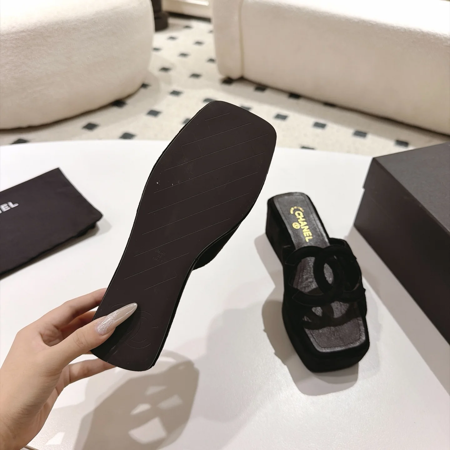 CHANEL Mules Lamb Leather Black EU35-39 B30202609110875 - Image 9