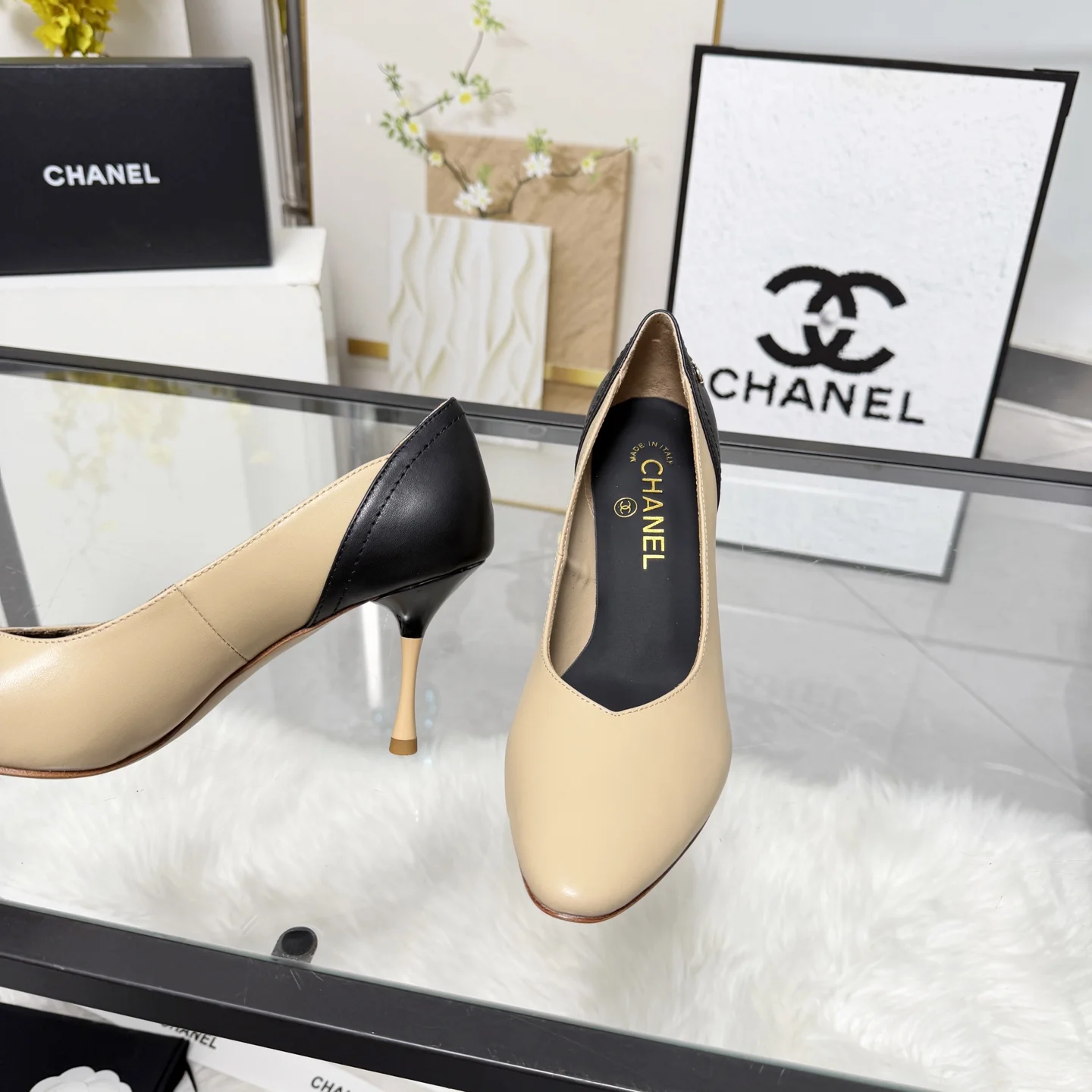 CHANEL Pumps Calf Leather Beige-Black EU35-41 B60202609110256 - Image 3