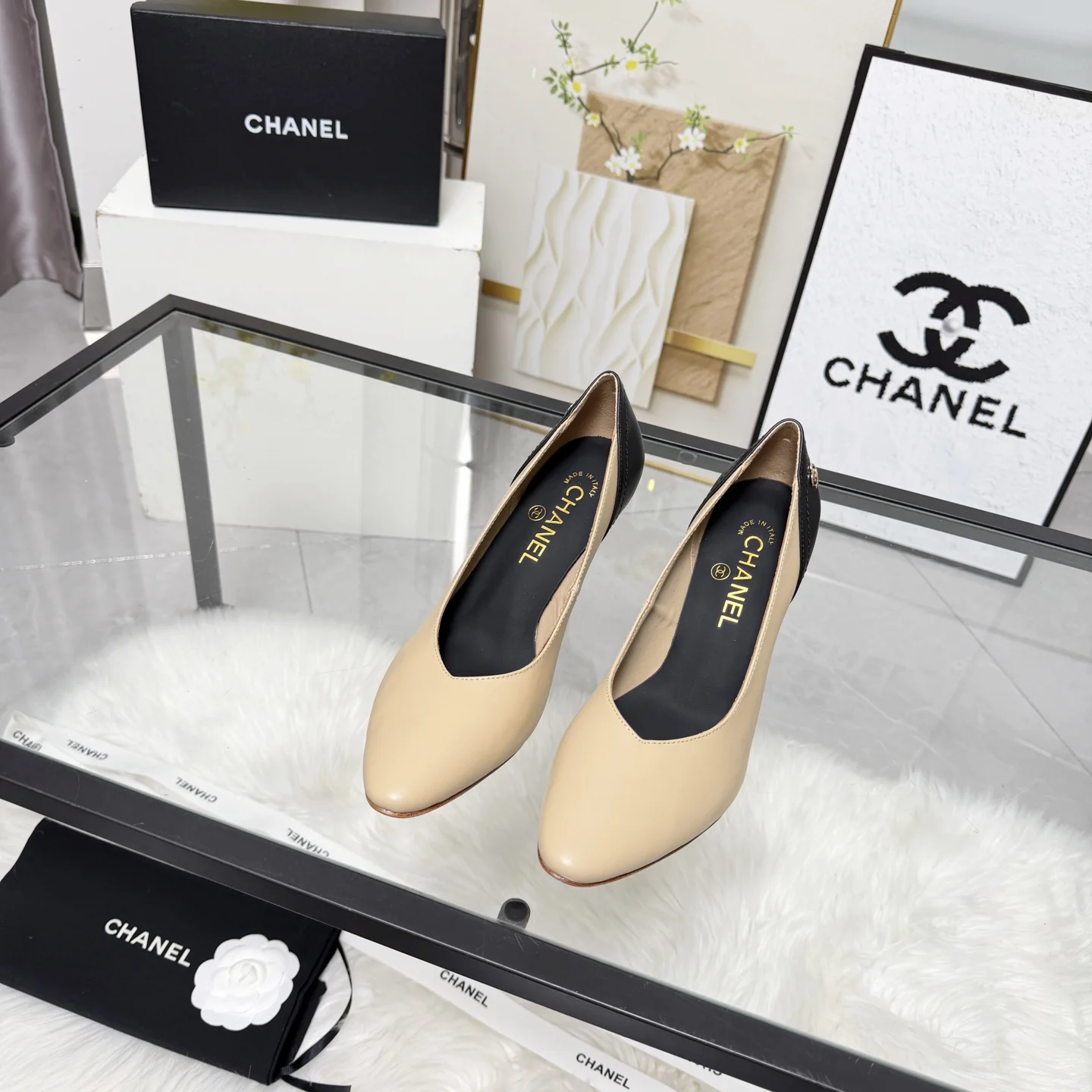 CHANEL Pumps Calf Leather Beige-Black EU35-41 B60202609110256 - Image 7