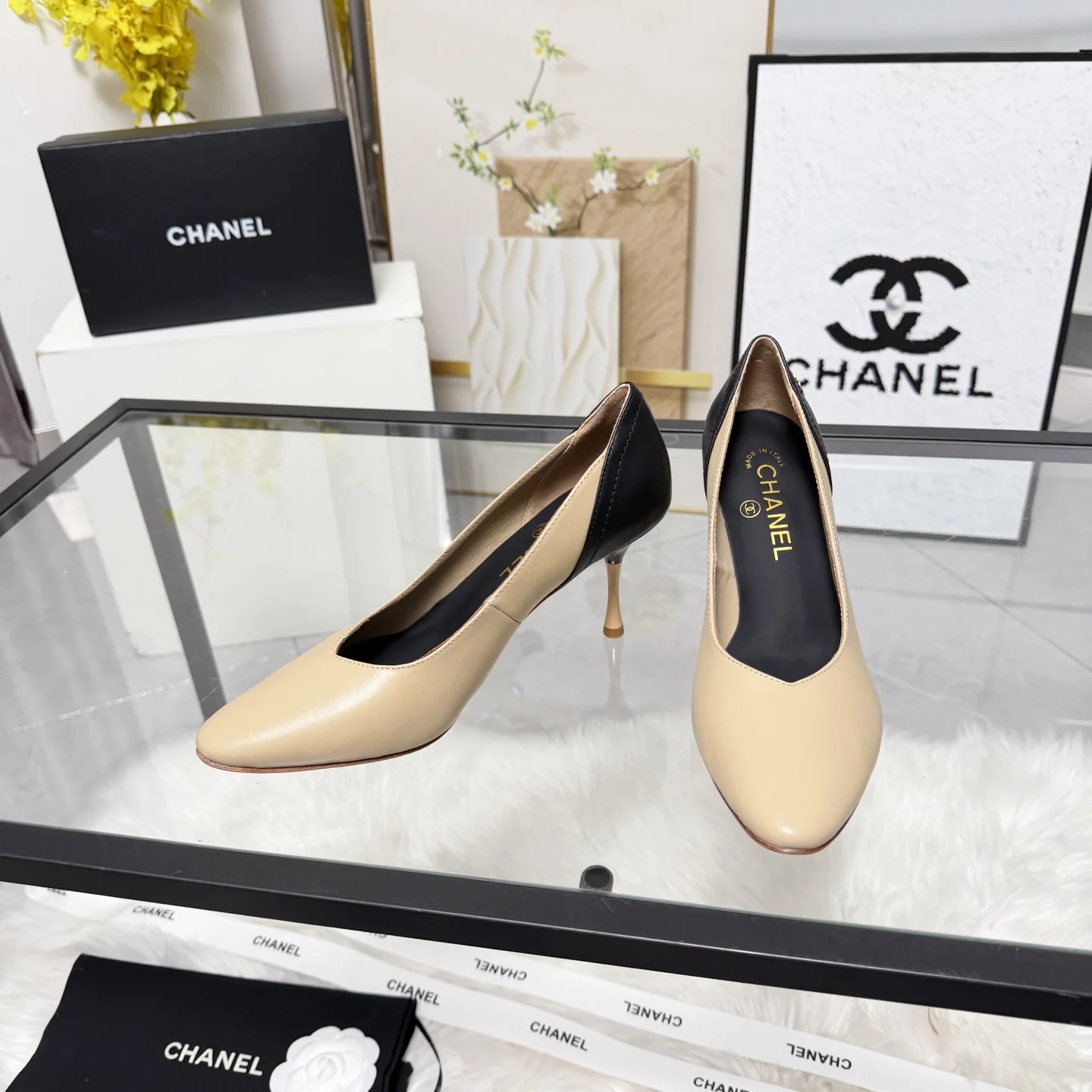CHANEL Pumps Calf Leather Beige-Black EU35-41 B60202609110256 - Image 8
