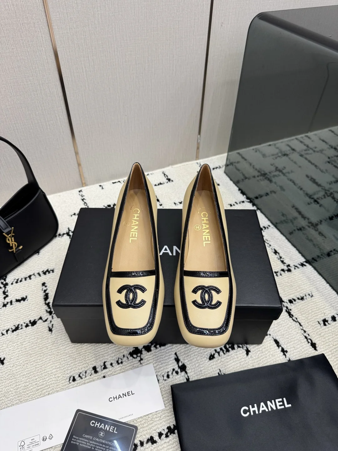 CHANEL Pumps Leather Beige-Black EU35-39 B70202609110296