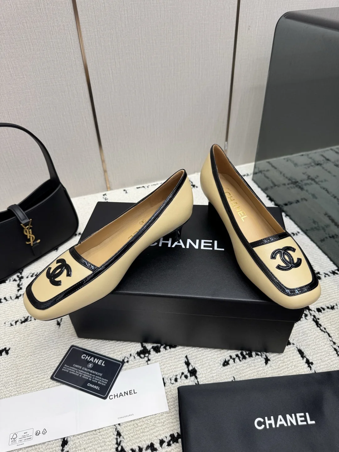 CHANEL Pumps Leather Beige-Black EU35-39 B70202609110296 - Image 3