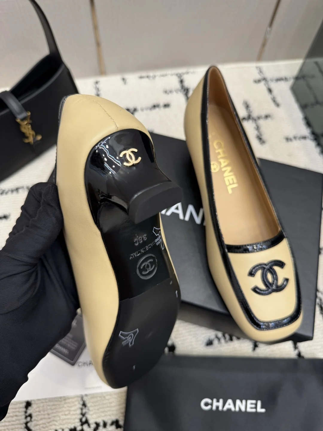 CHANEL Pumps Leather Beige-Black EU35-39 B70202609110296 - Image 6