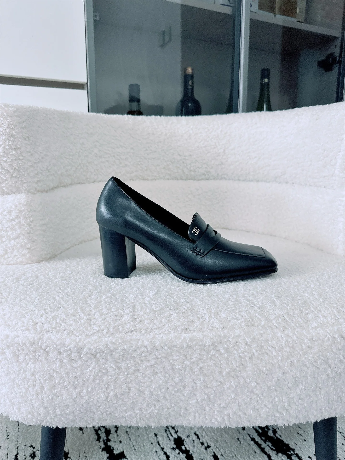CHANEL Pumps Patent Lamb Leather Black-Silver EU35-41 B80202609110535