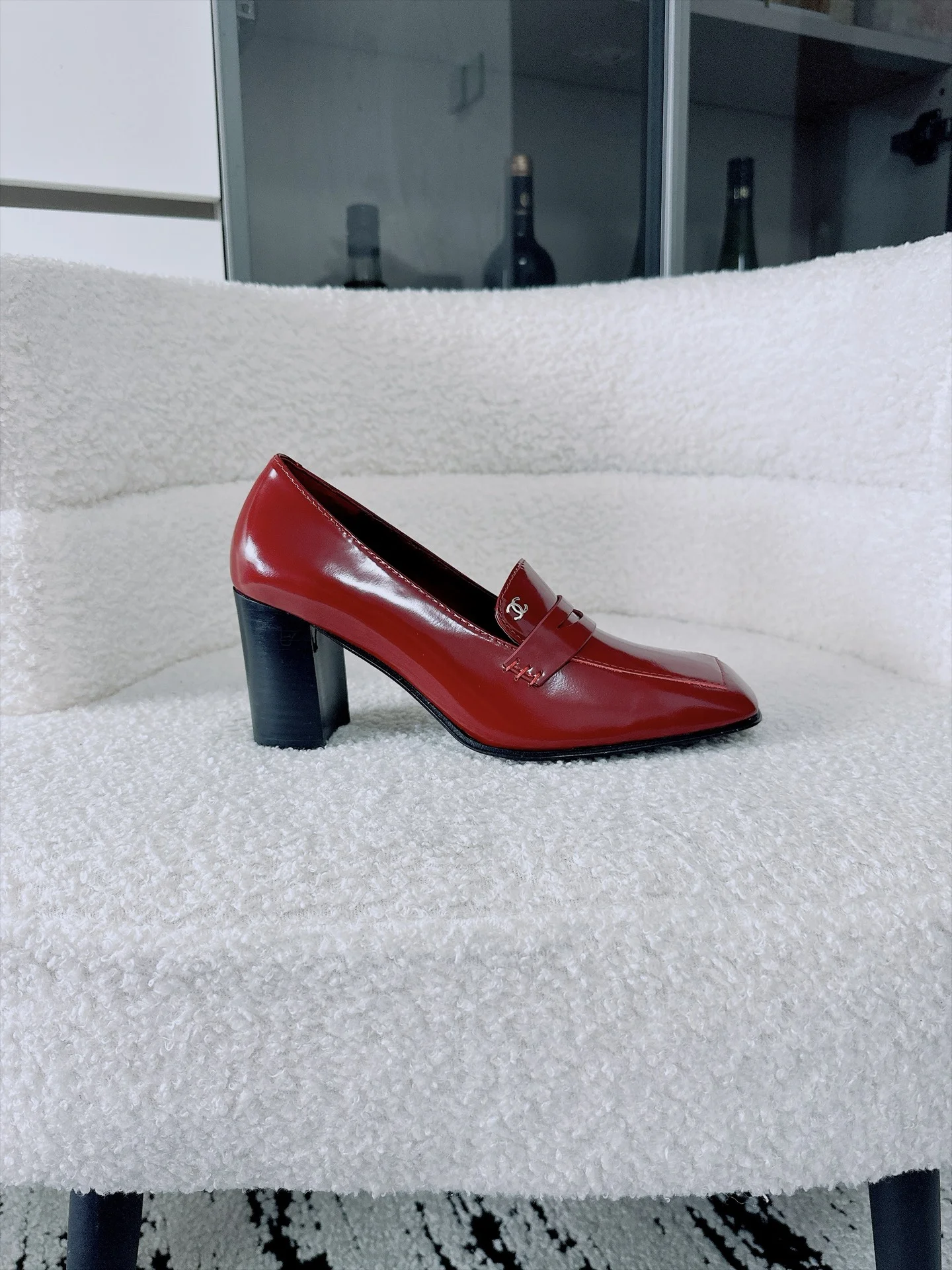 CHANEL Pumps Patent Lamb Leather Red-Black EU35-41 B80202609110536