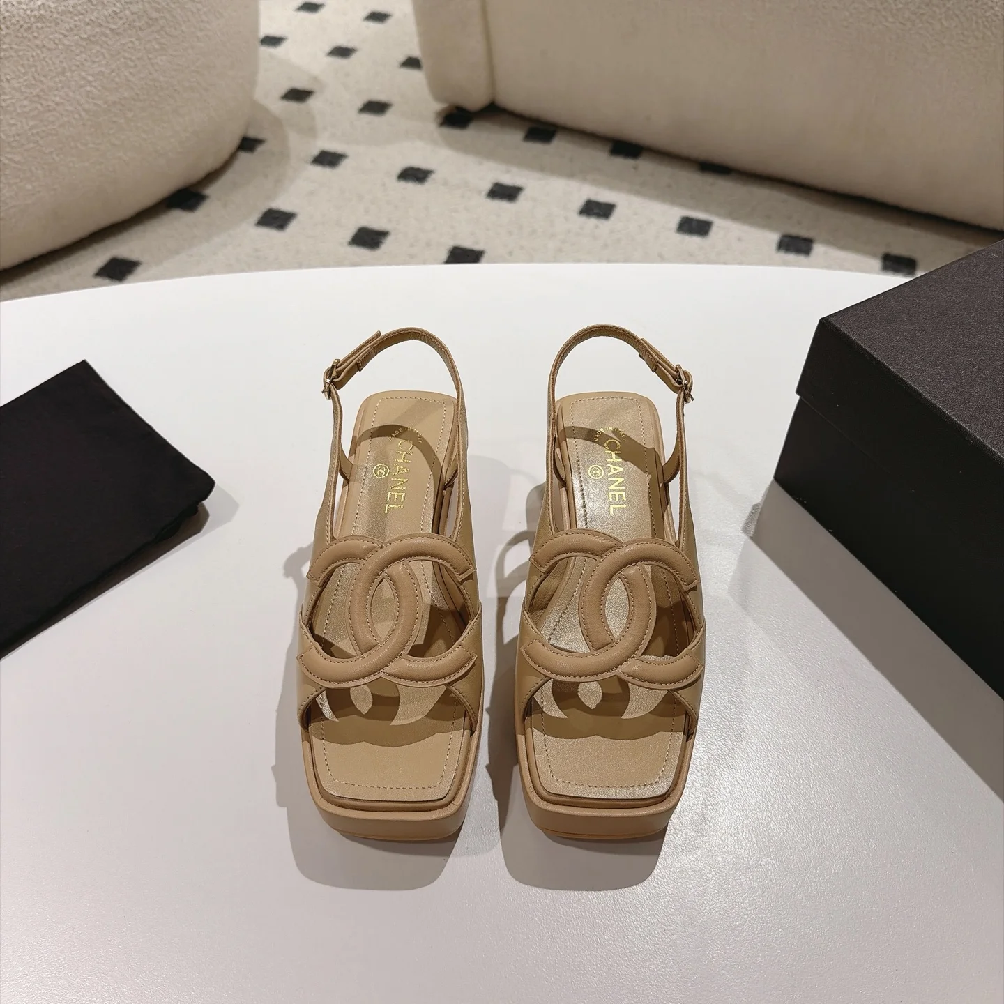 CHANEL Sandals Lamb Leather Beige-Gold EU35-41 B40202609110882
