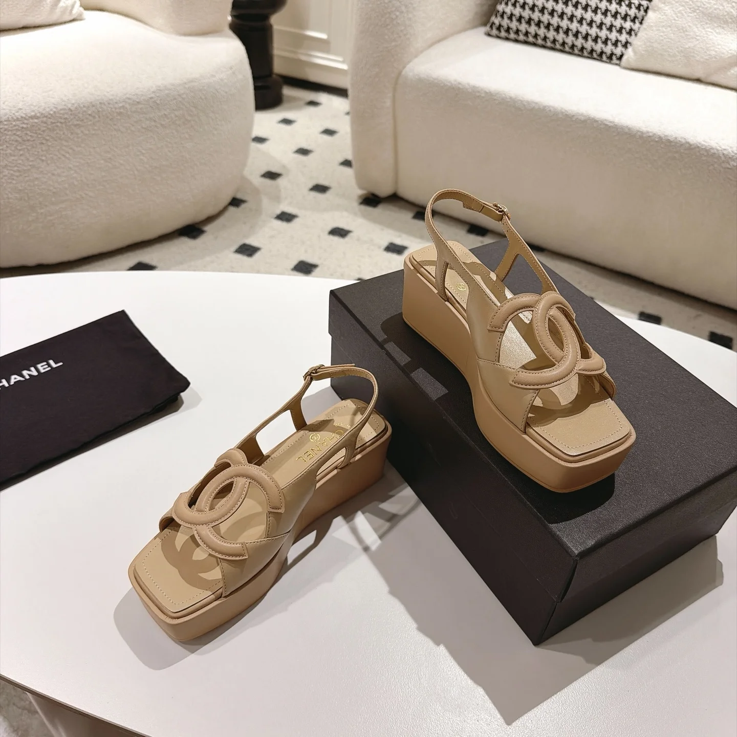 CHANEL Sandals Lamb Leather Beige-Gold EU35-41 B40202609110882 - Image 6