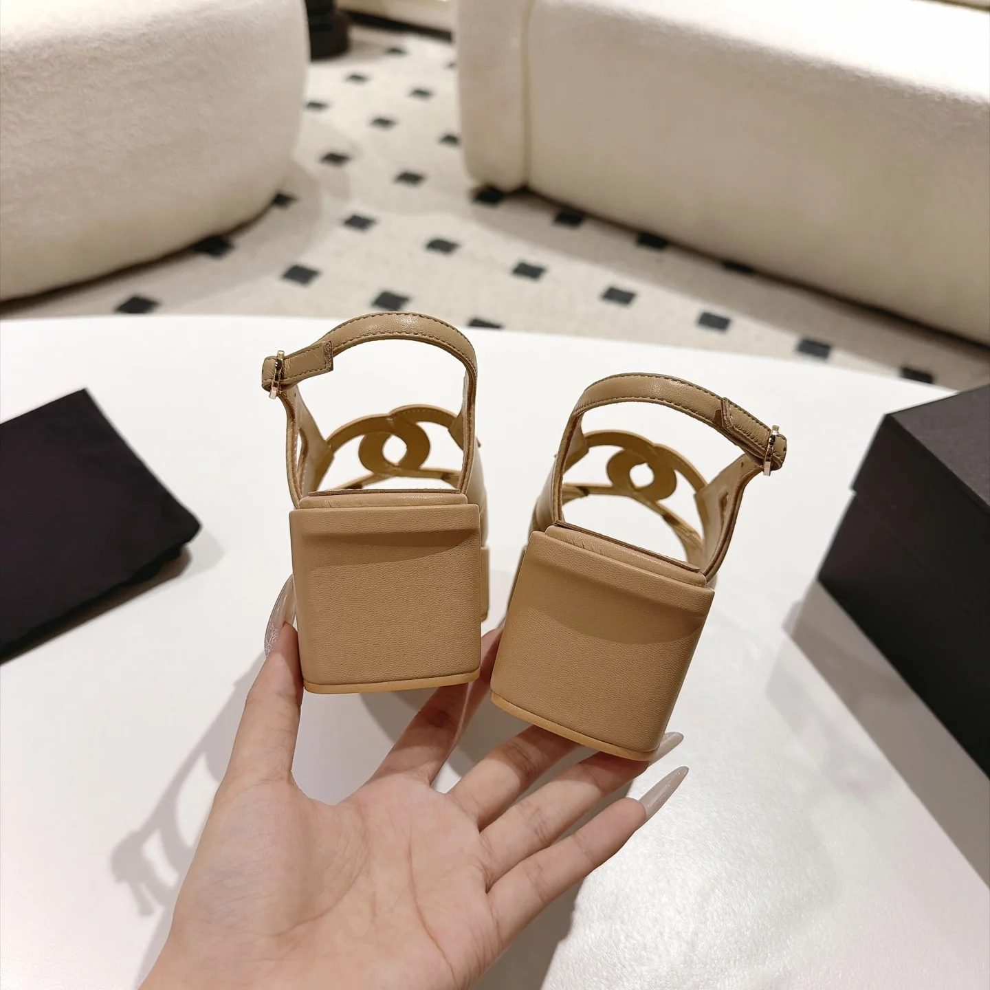 CHANEL Sandals Lamb Leather Beige-Gold EU35-41 B40202609110882 - Image 8