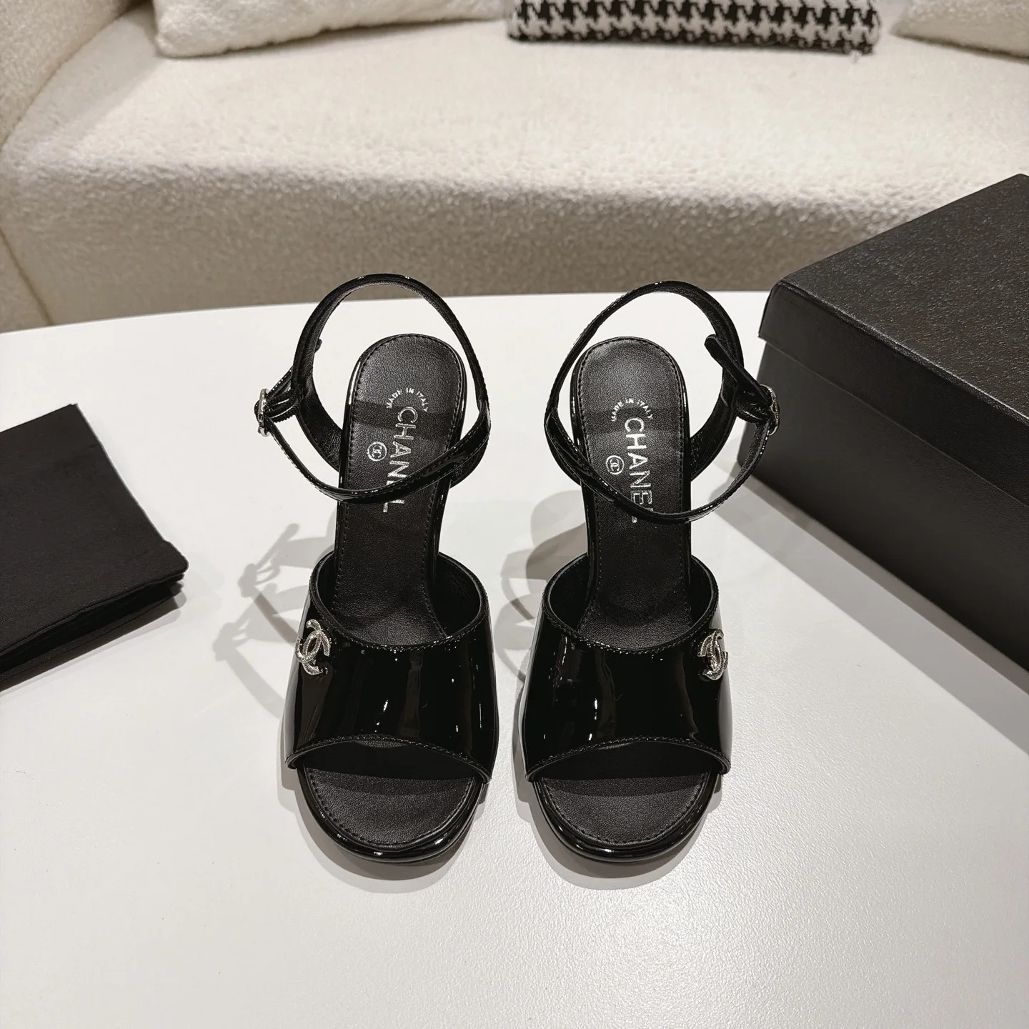CHANEL Sandals Lamb Leather Black-Silver EU35-39 B40202609110864